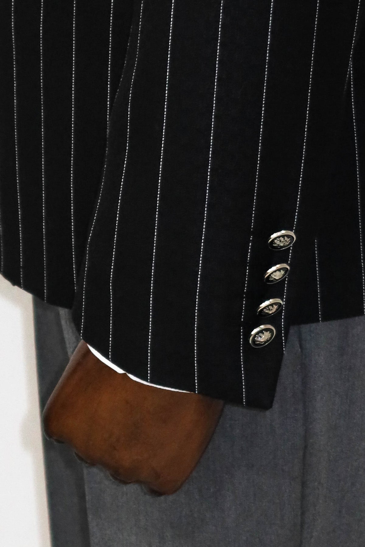 Double Breasted Slim Fit Striped Black Men Blazer and Trousers Combination