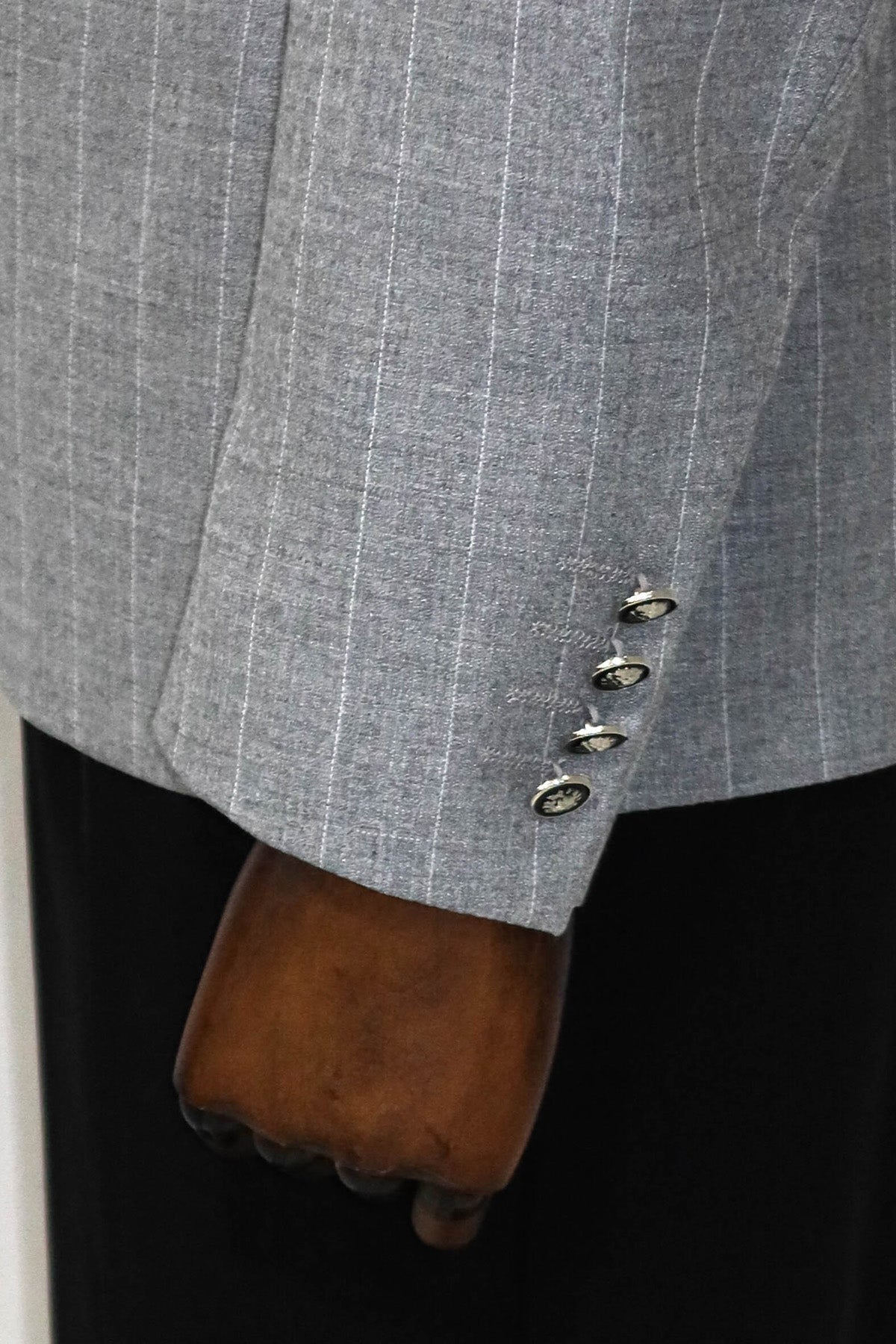 Double Breasted Slim Fit Striped Grey Men Blazer and Trousers Combination