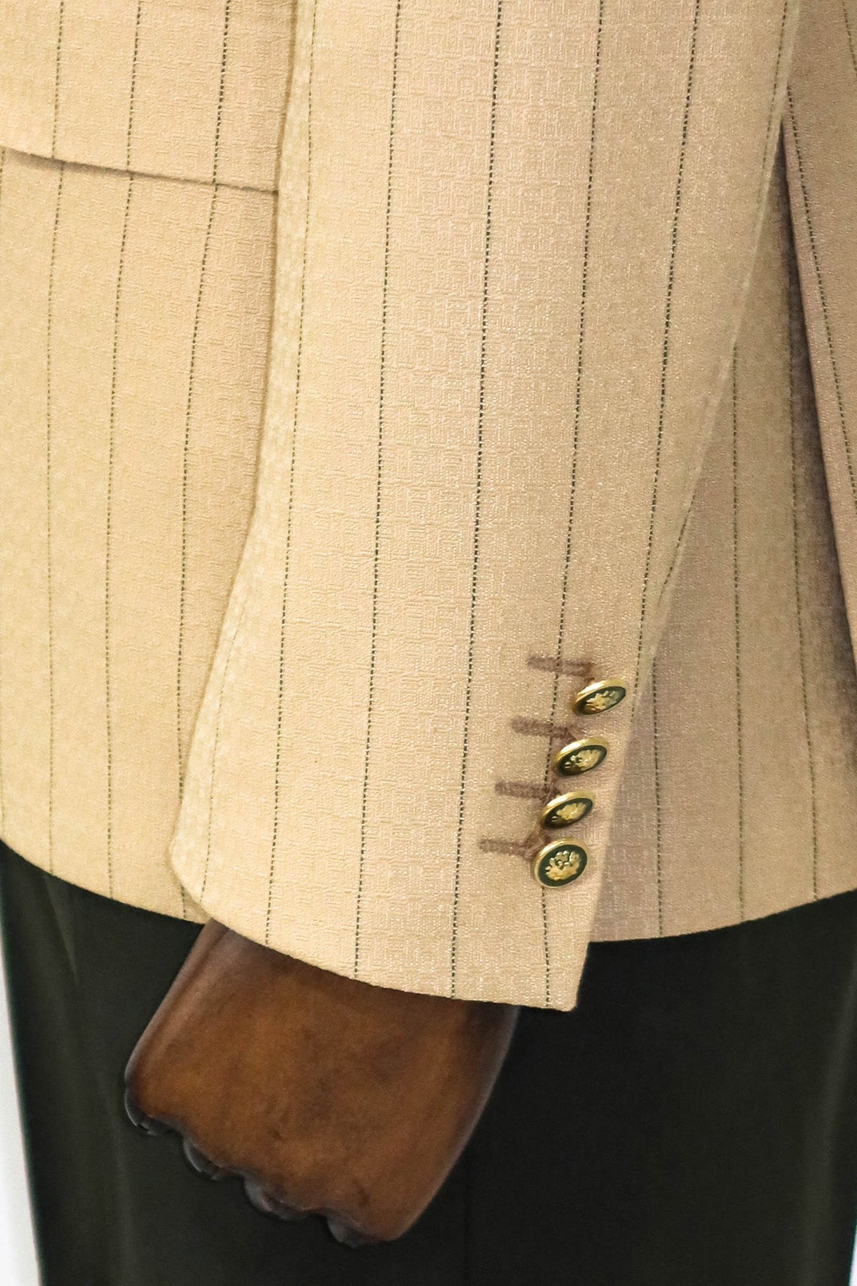 Double Breasted Slim Fit Striped Cream Men Blazer and Trousers Combination