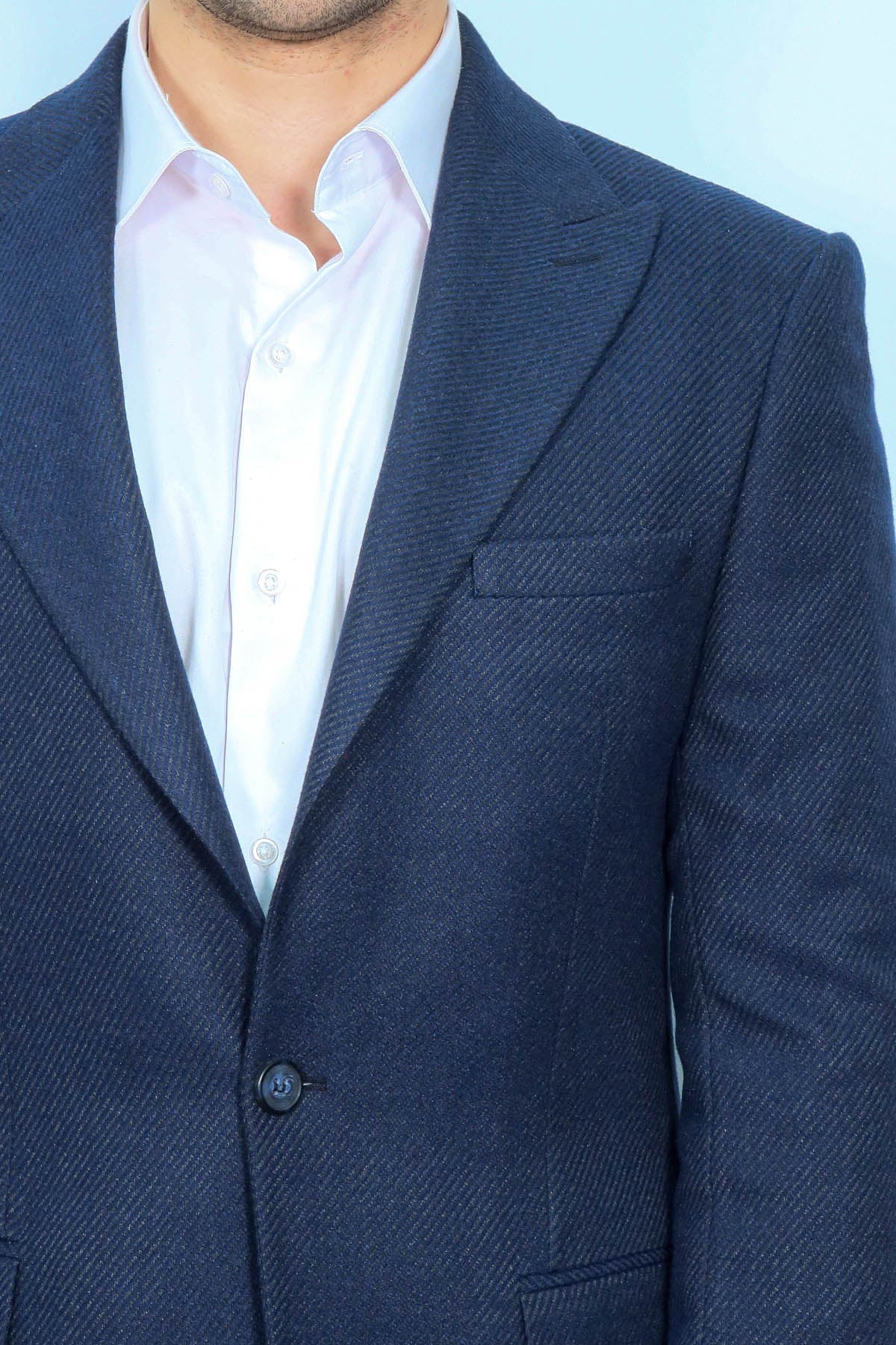 Slim Fit Patterned Dark Blue Men Blazer