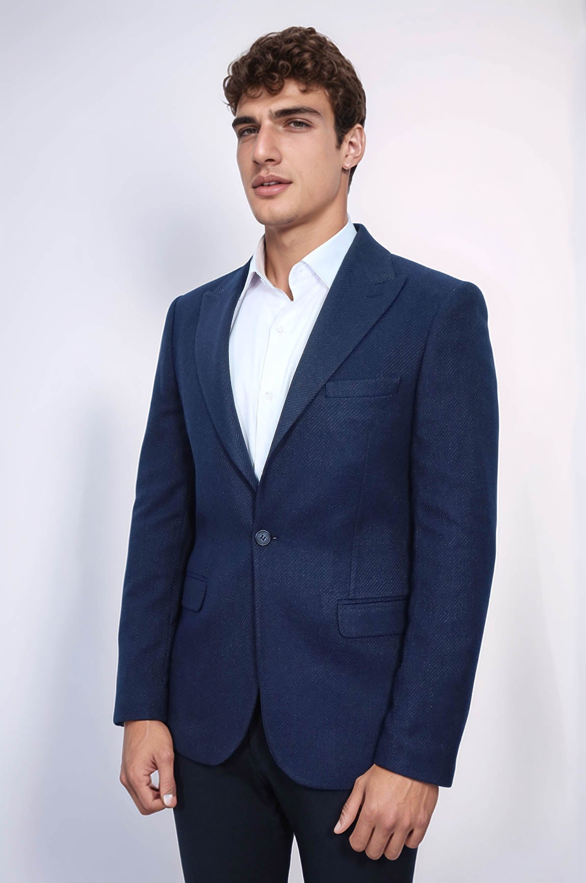 Slim Fit Patterned Dark Blue Men Blazer