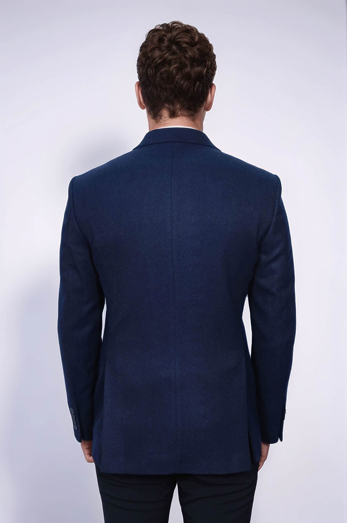 Slim Fit Patterned Dark Blue Men Blazer