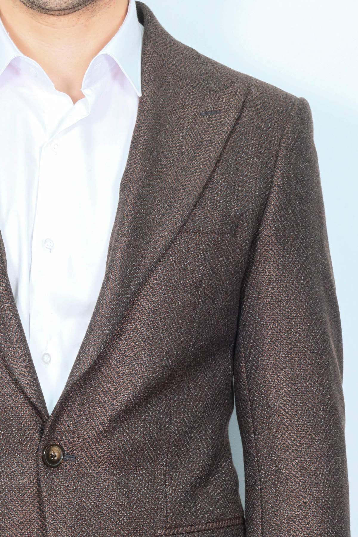 Slim Fit Patterned Brown Men Blazer