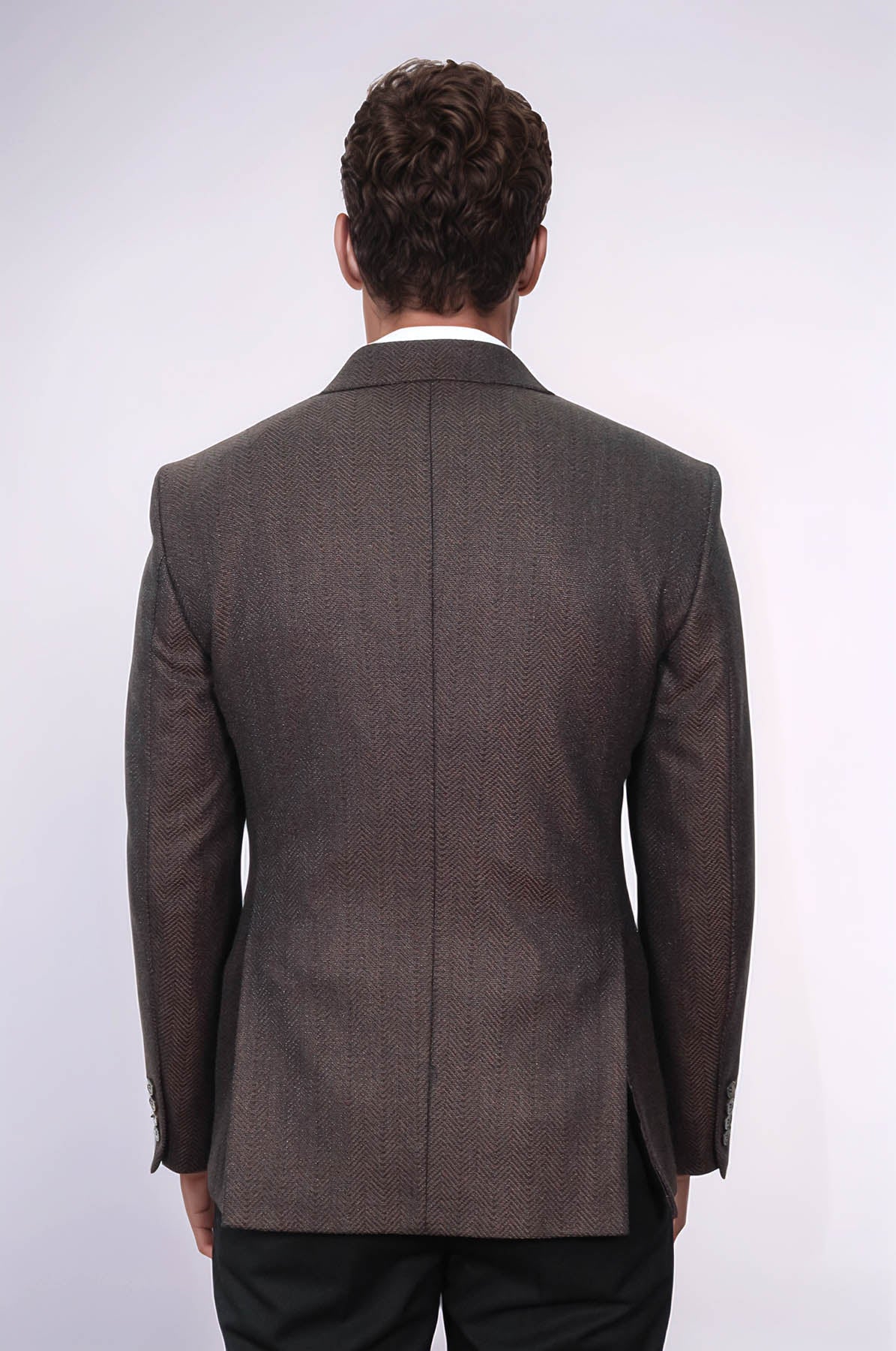 Slim Fit Patterned Brown Men Blazer