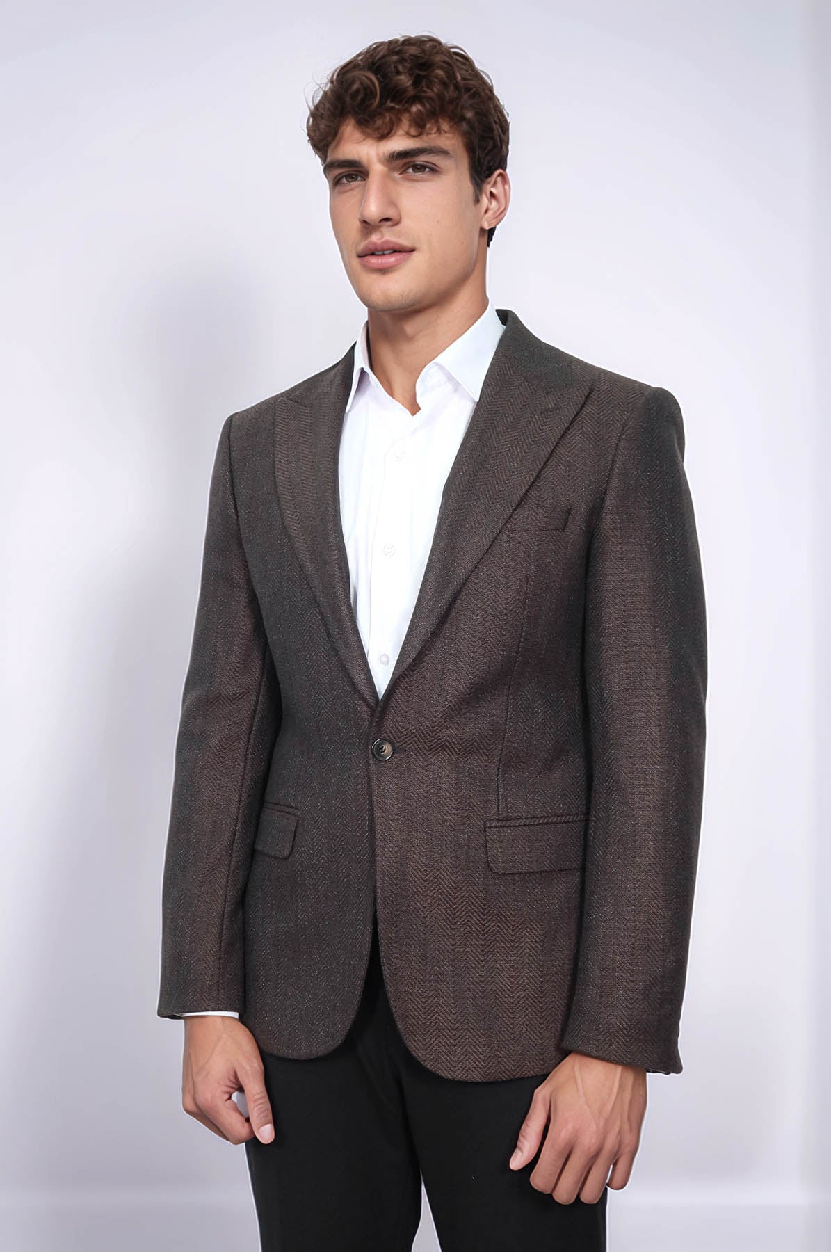 Slim Fit Patterned Brown Men Blazer