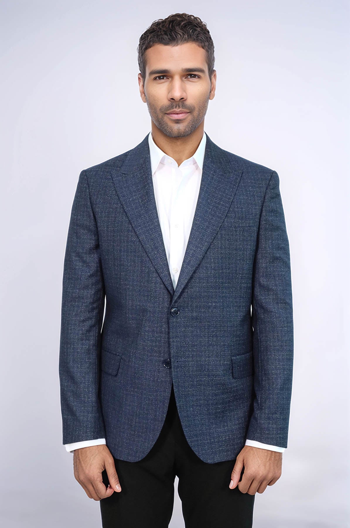 KOALA SYDNEY Patterned Wide Lapel Navy Blue Men Blazer