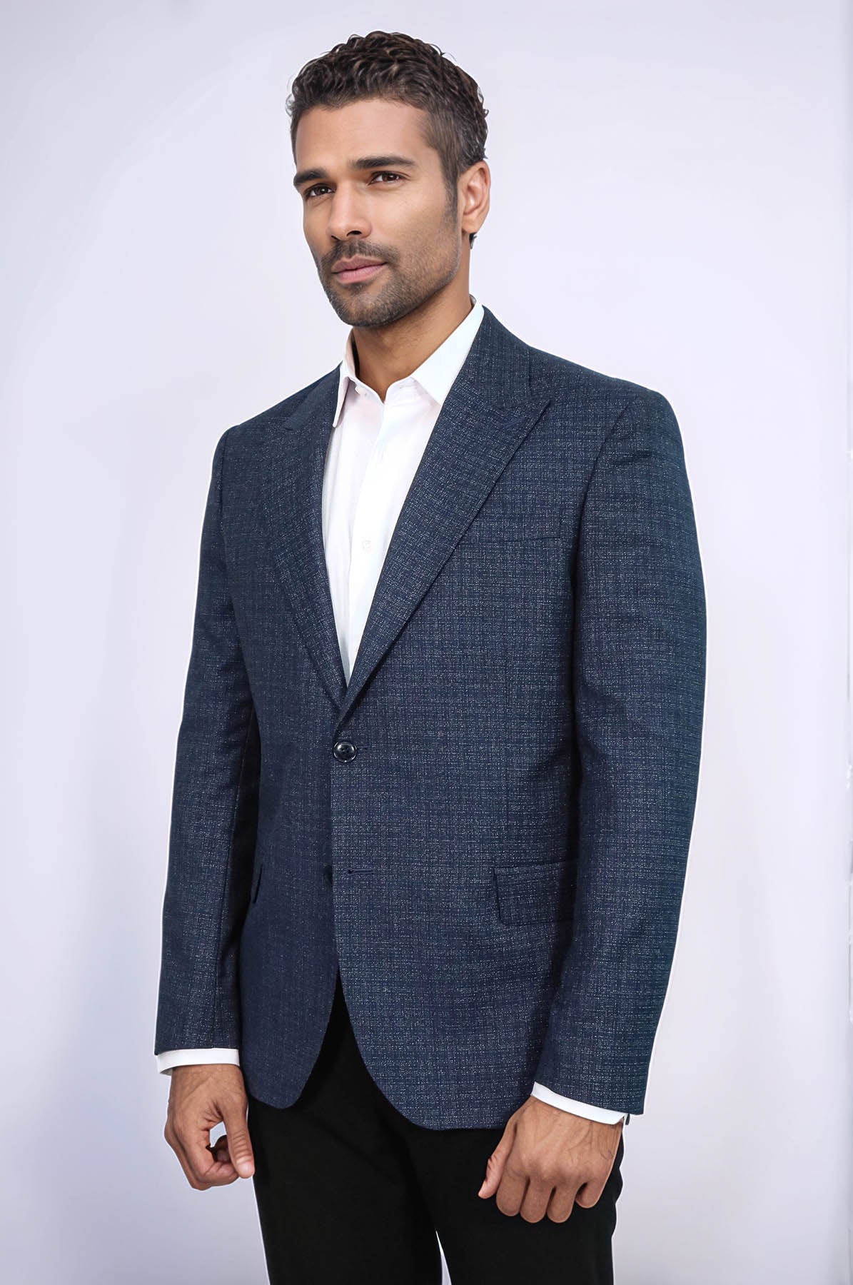 KOALA SYDNEY Patterned Wide Lapel Navy Blue Men Blazer