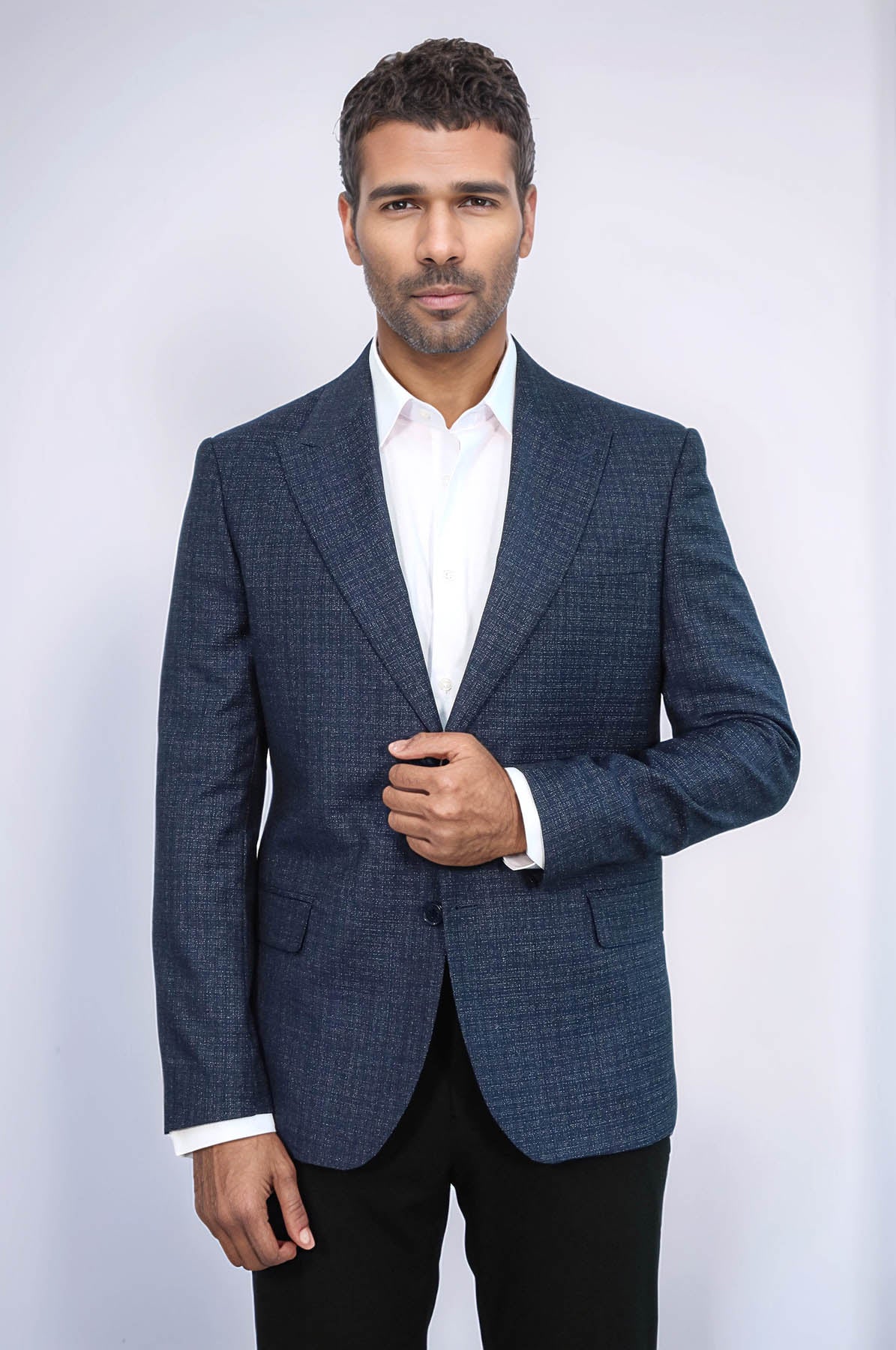 KOALA SYDNEY Patterned Wide Lapel Navy Blue Men Blazer
