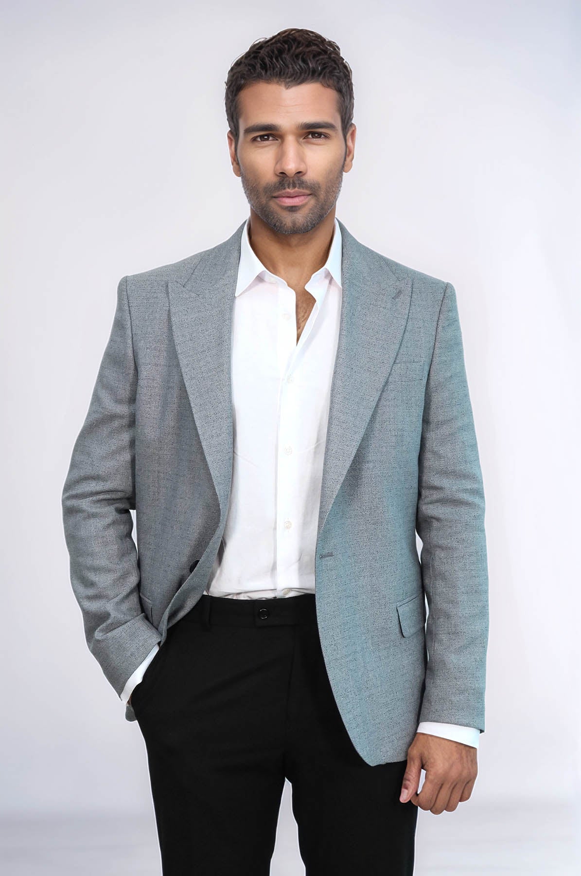 KOALA SYDNEY Patterned Wide Lapel Grey Men Blazer