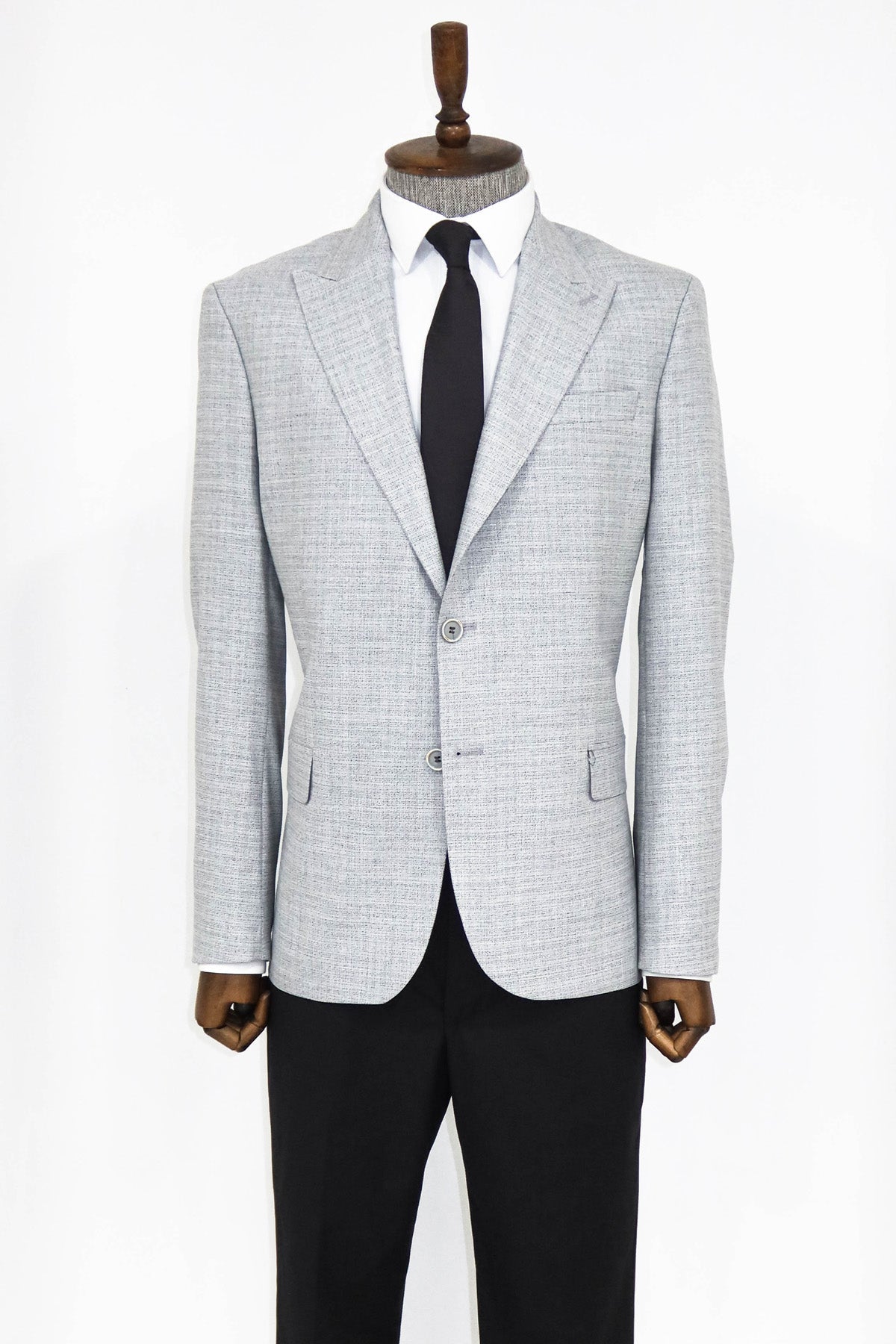 Patterned Wide Lapel Grey Men Blazer and Trousers Combination