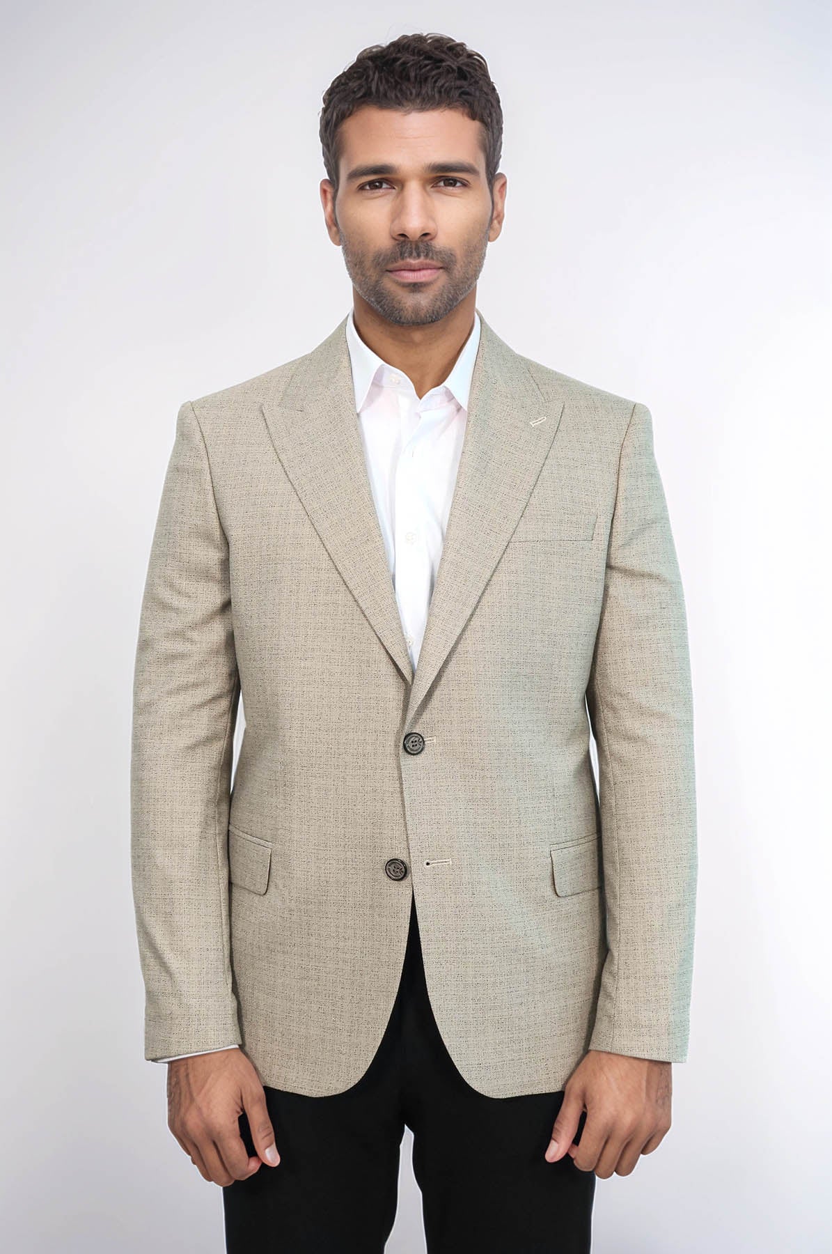 Patterned Wide Lapel Cream Men Blazer