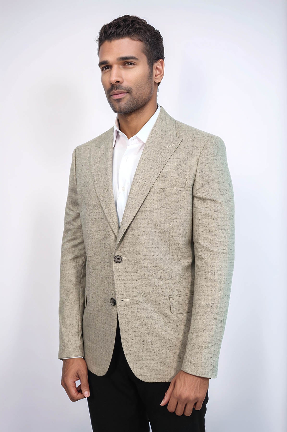 Patterned Wide Lapel Cream Men Blazer