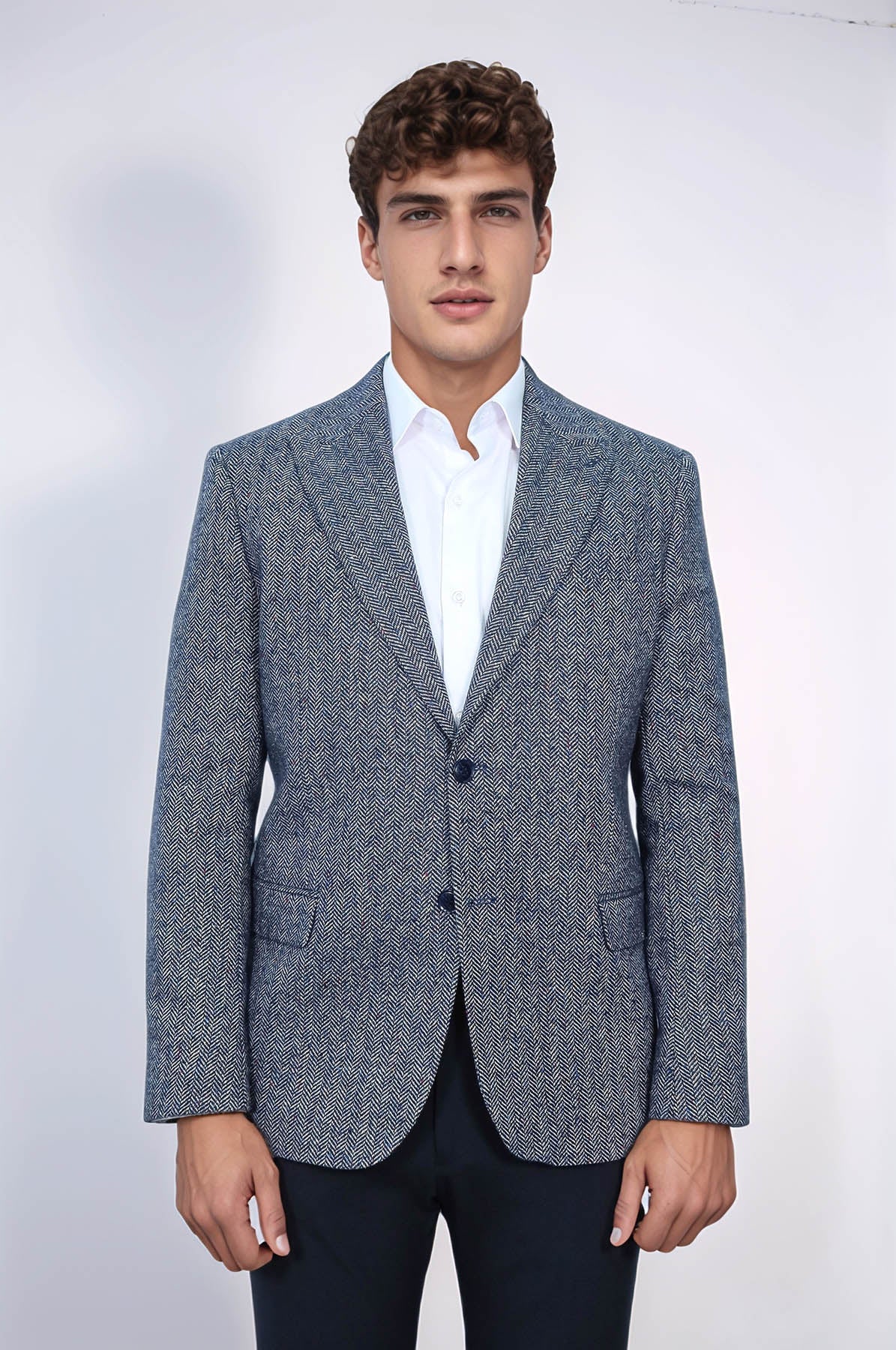 KOALA SYDNEY Houndstooth Pattern Wool Blue Men Blazer