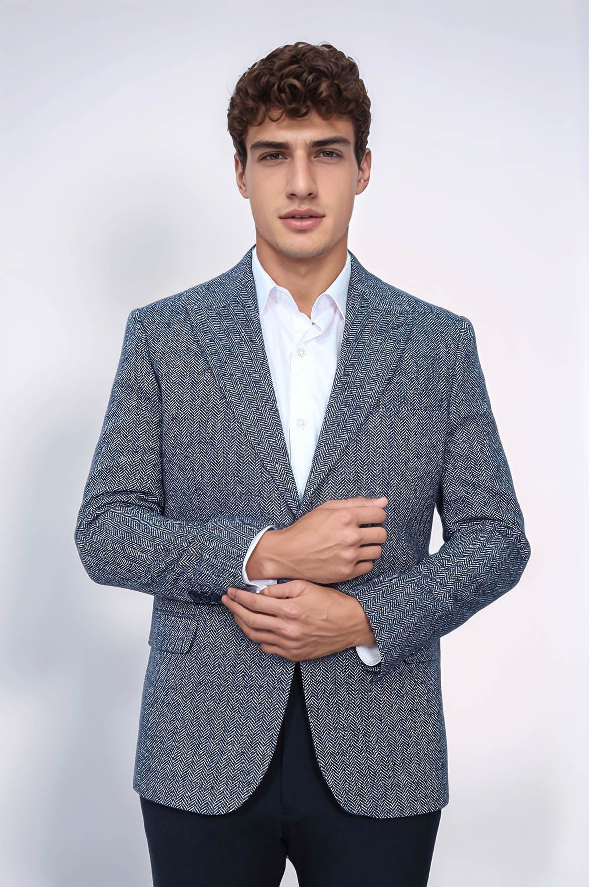 KOALA SYDNEY Houndstooth Pattern Wool Blue Men Blazer