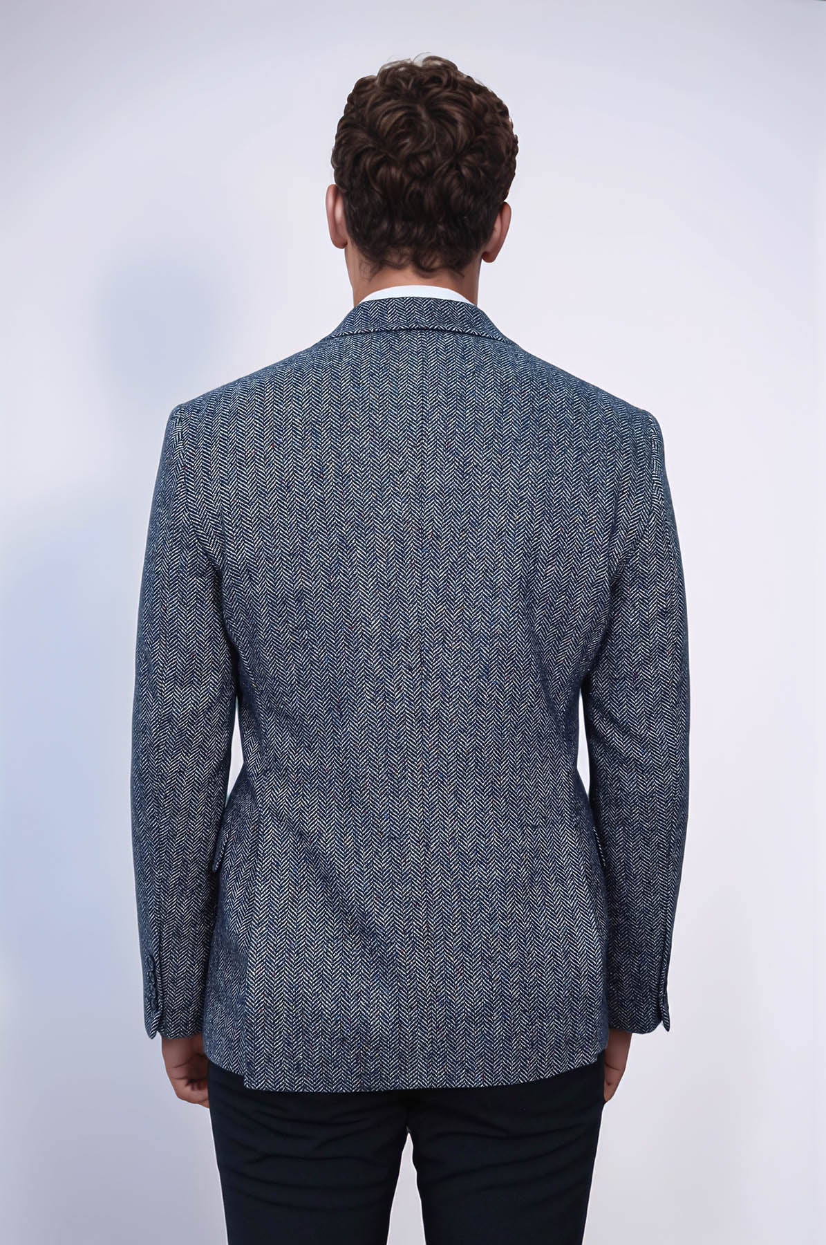 KOALA SYDNEY Houndstooth Pattern Wool Blue Men Blazer
