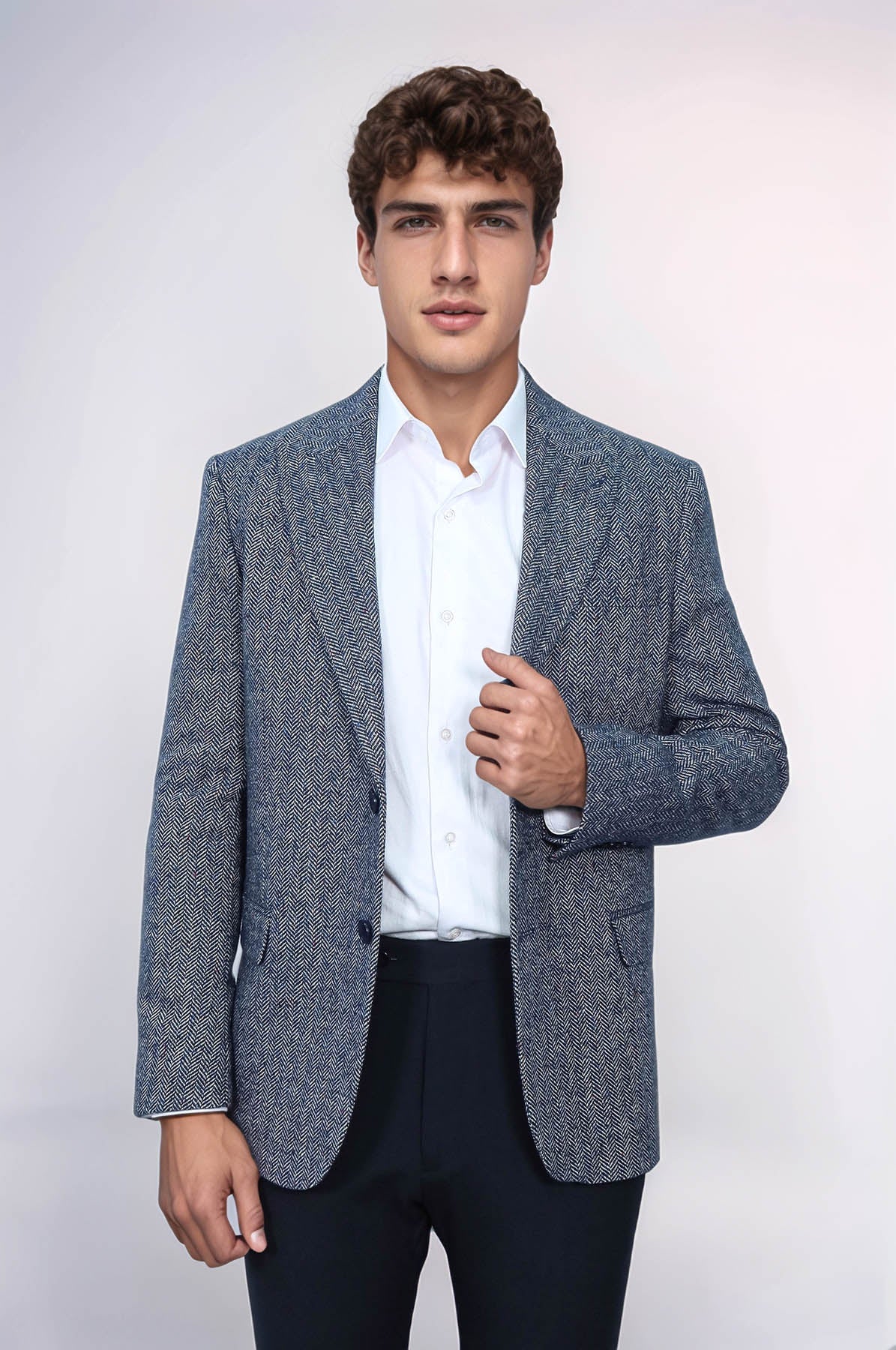KOALA SYDNEY Houndstooth Pattern Wool Blue Men Blazer