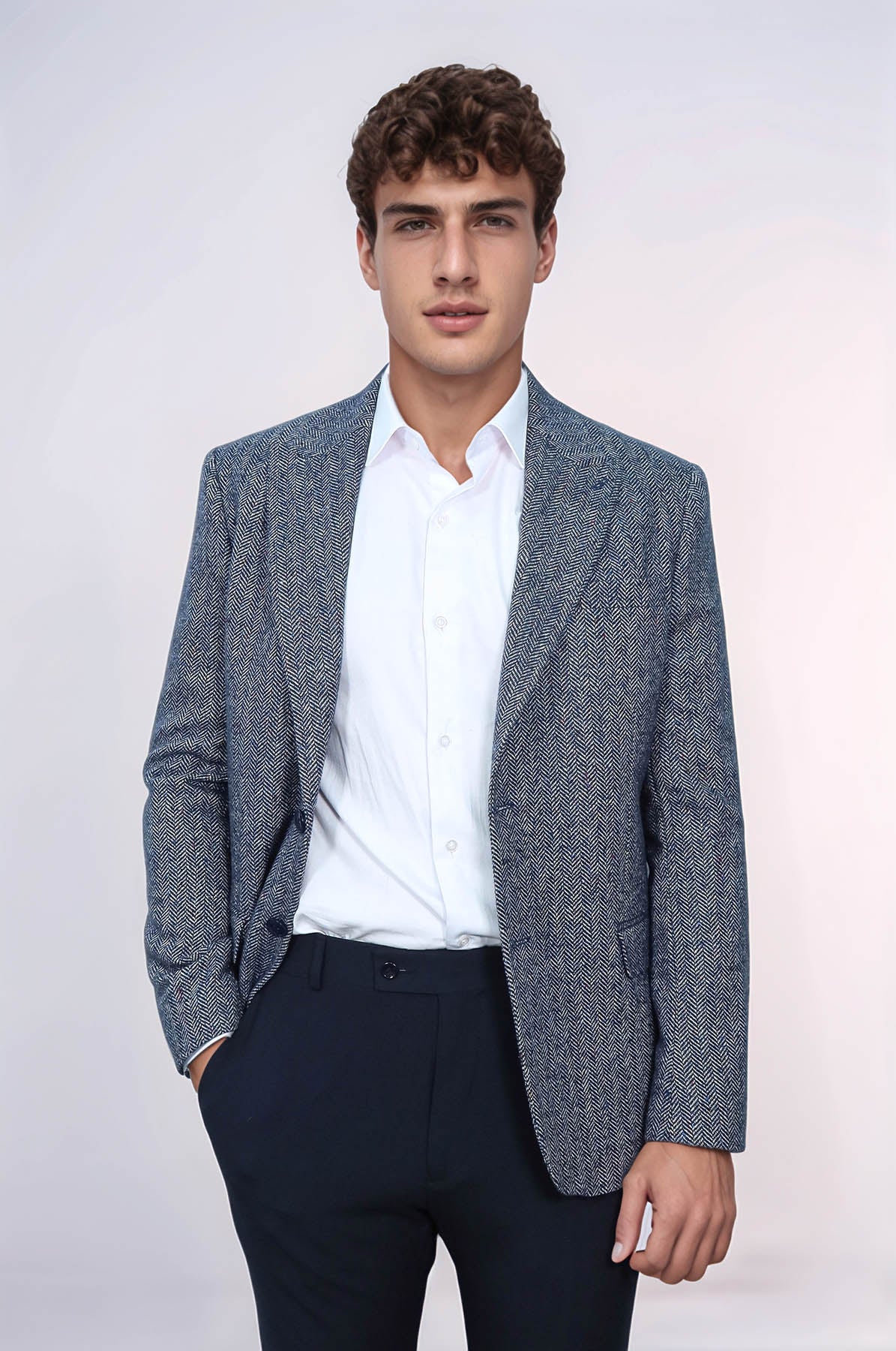KOALA SYDNEY Houndstooth Pattern Wool Blue Men Blazer