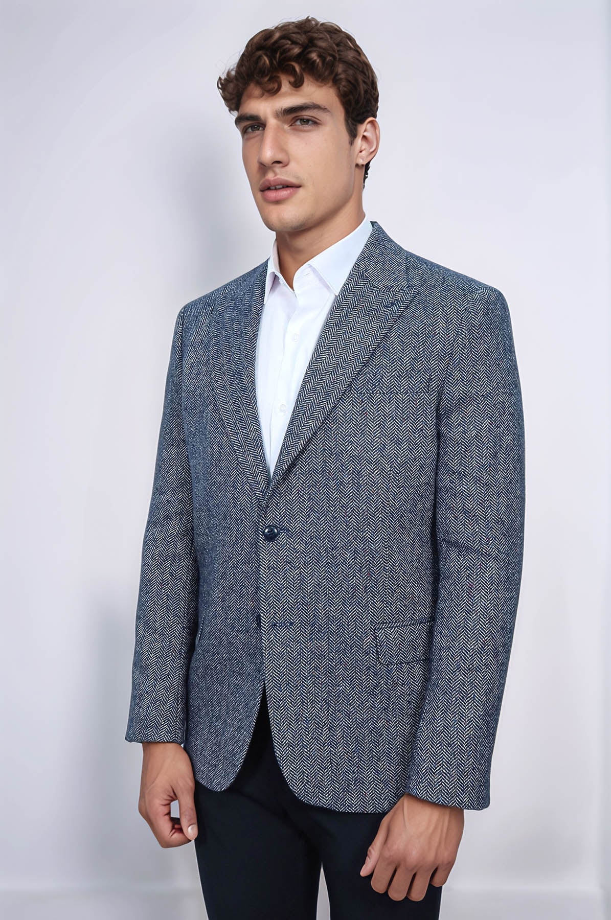 KOALA SYDNEY Houndstooth Pattern Wool Blue Men Blazer