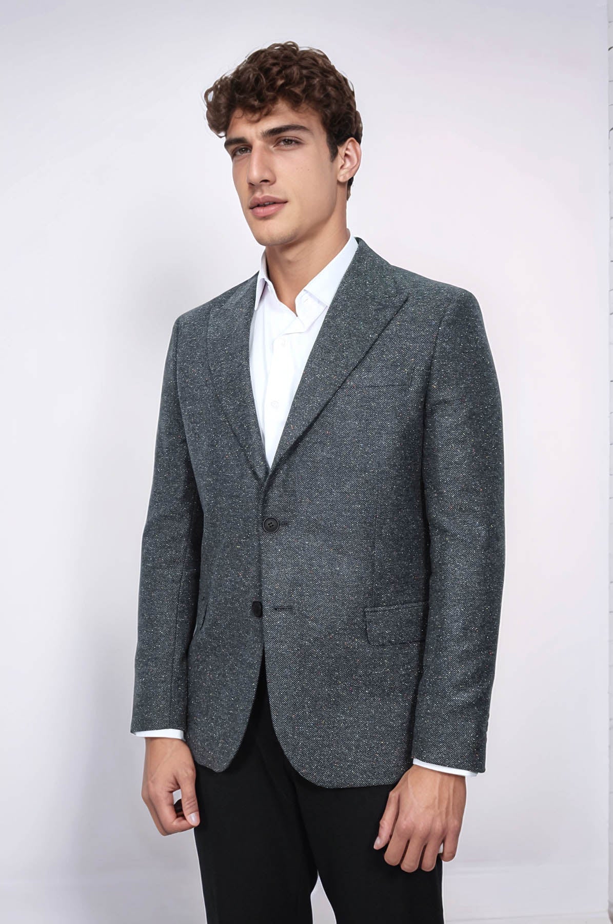 KOALA SYDNEY Houndstooth Pattern Wool Anthracite Men Blazer