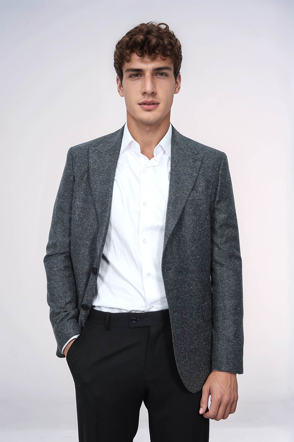KOALA SYDNEY Houndstooth Pattern Wool Anthracite Men Blazer