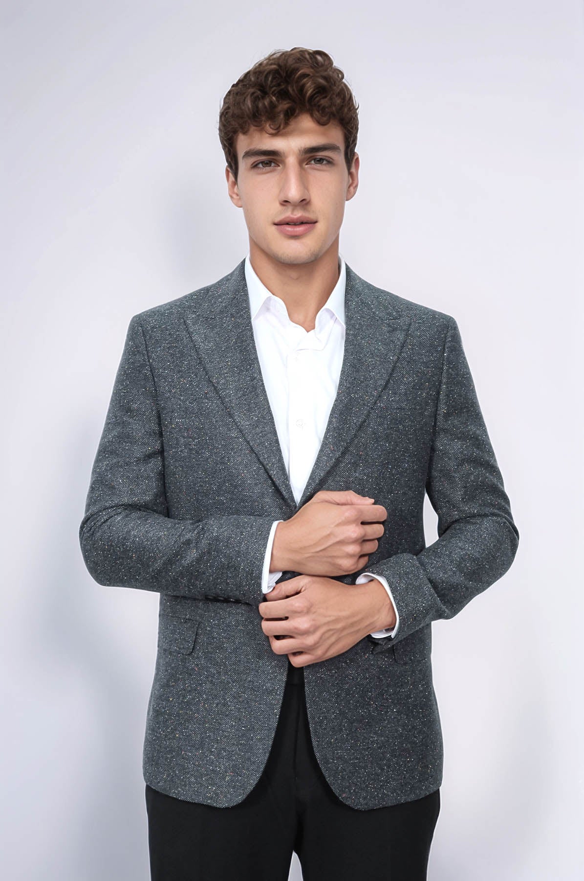 KOALA SYDNEY Houndstooth Pattern Wool Anthracite Men Blazer