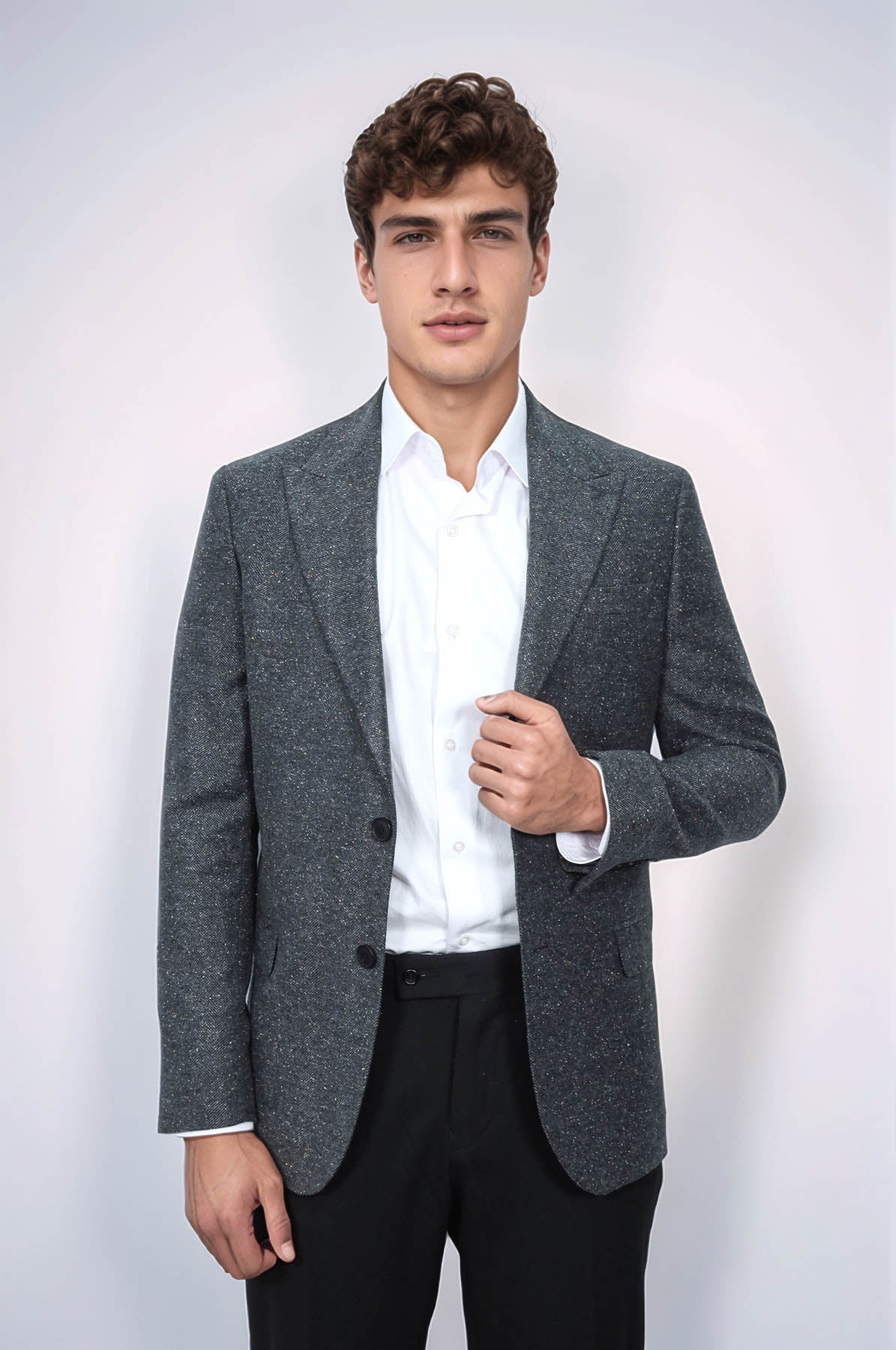 KOALA SYDNEY Houndstooth Pattern Wool Anthracite Men Blazer
