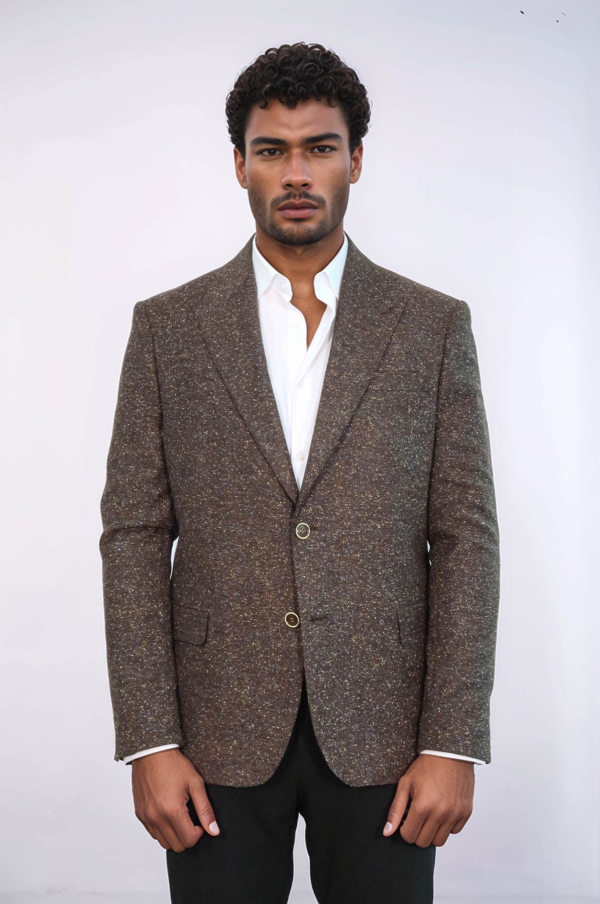 KOALA SYDNEY Houndstooth Pattern Wool Brown Men Blazer