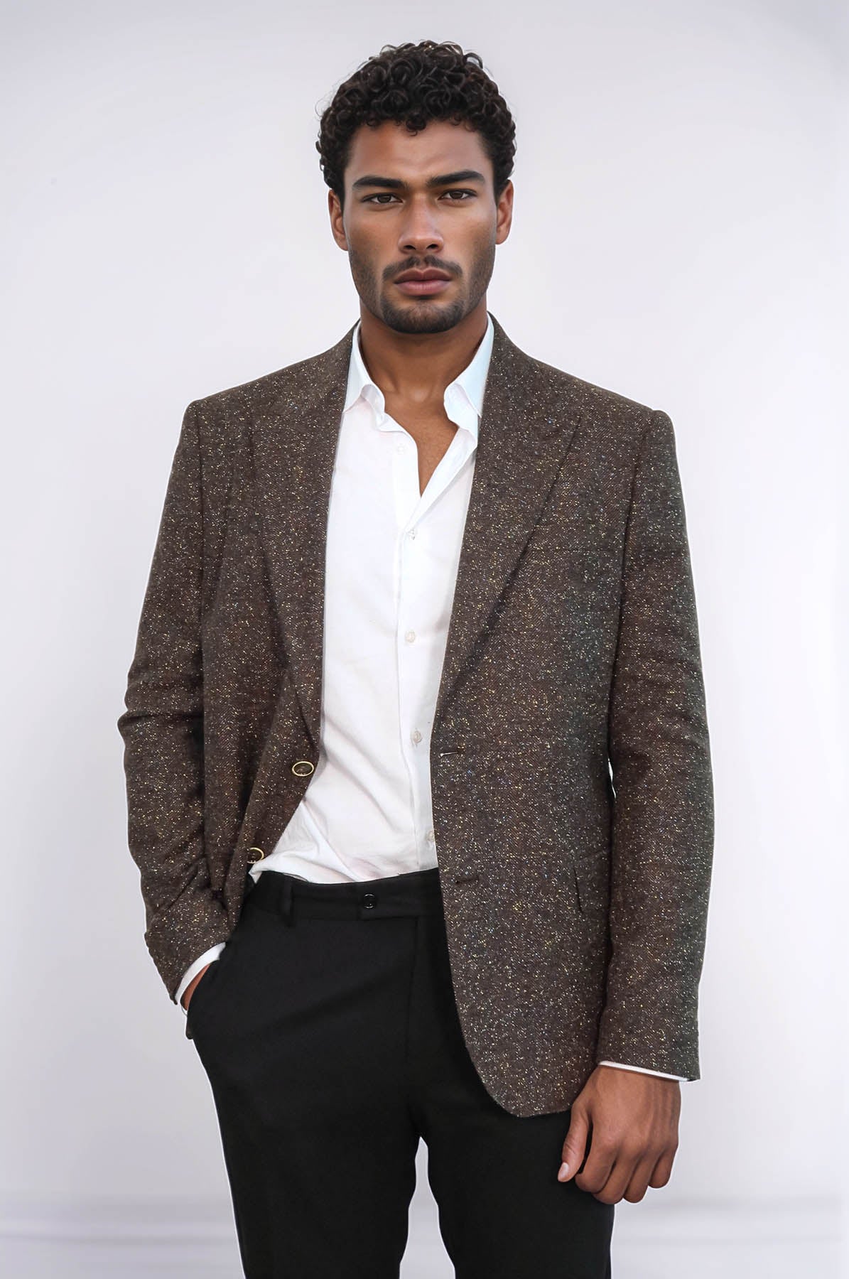 KOALA SYDNEY Houndstooth Pattern Wool Brown Men Blazer