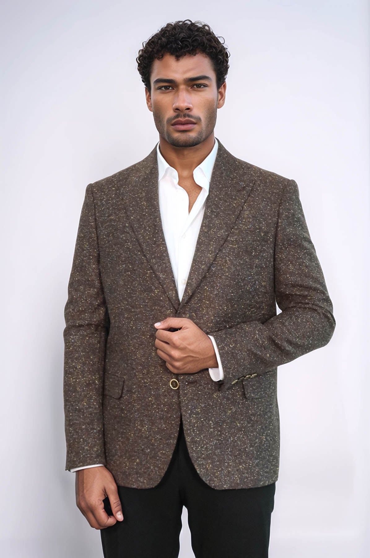 KOALA SYDNEY Houndstooth Pattern Wool Brown Men Blazer