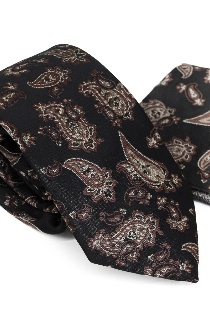 KOALA SYDNEY Black Paisley Pattern Tie and Handkerchief Set