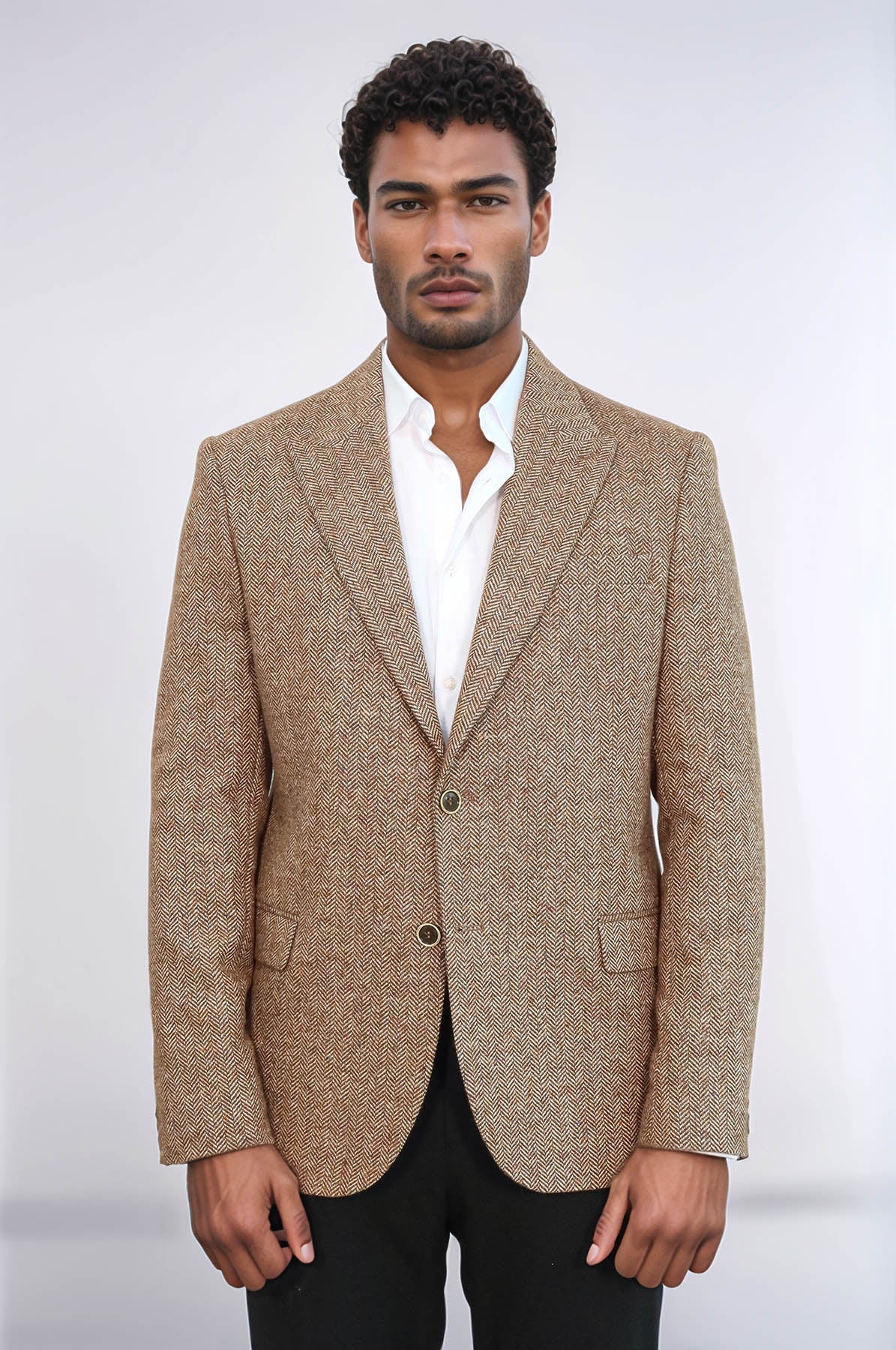 KOALA SYDNEY Houndstooth Pattern Wool Light Brown Men Blazer