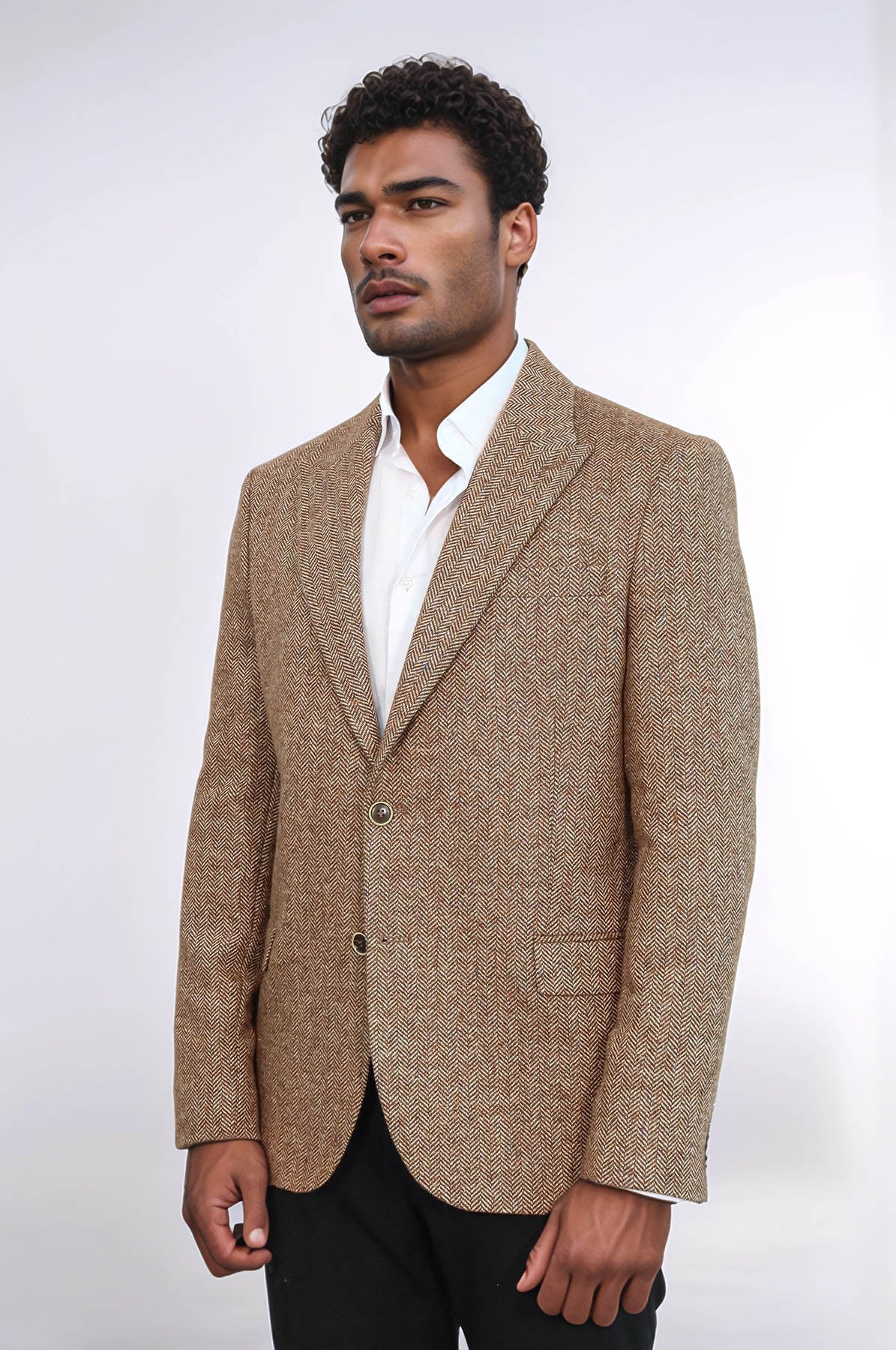 KOALA SYDNEY Houndstooth Pattern Wool Light Brown Men Blazer