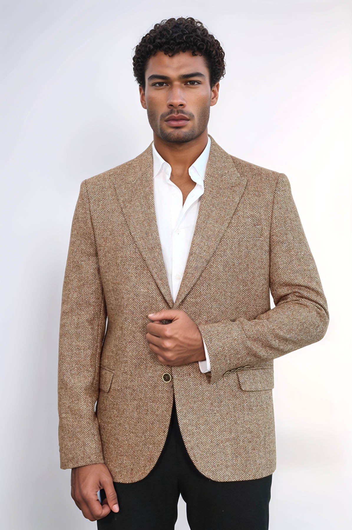 KOALA SYDNEY Houndstooth Pattern Wool Light Brown Men Blazer