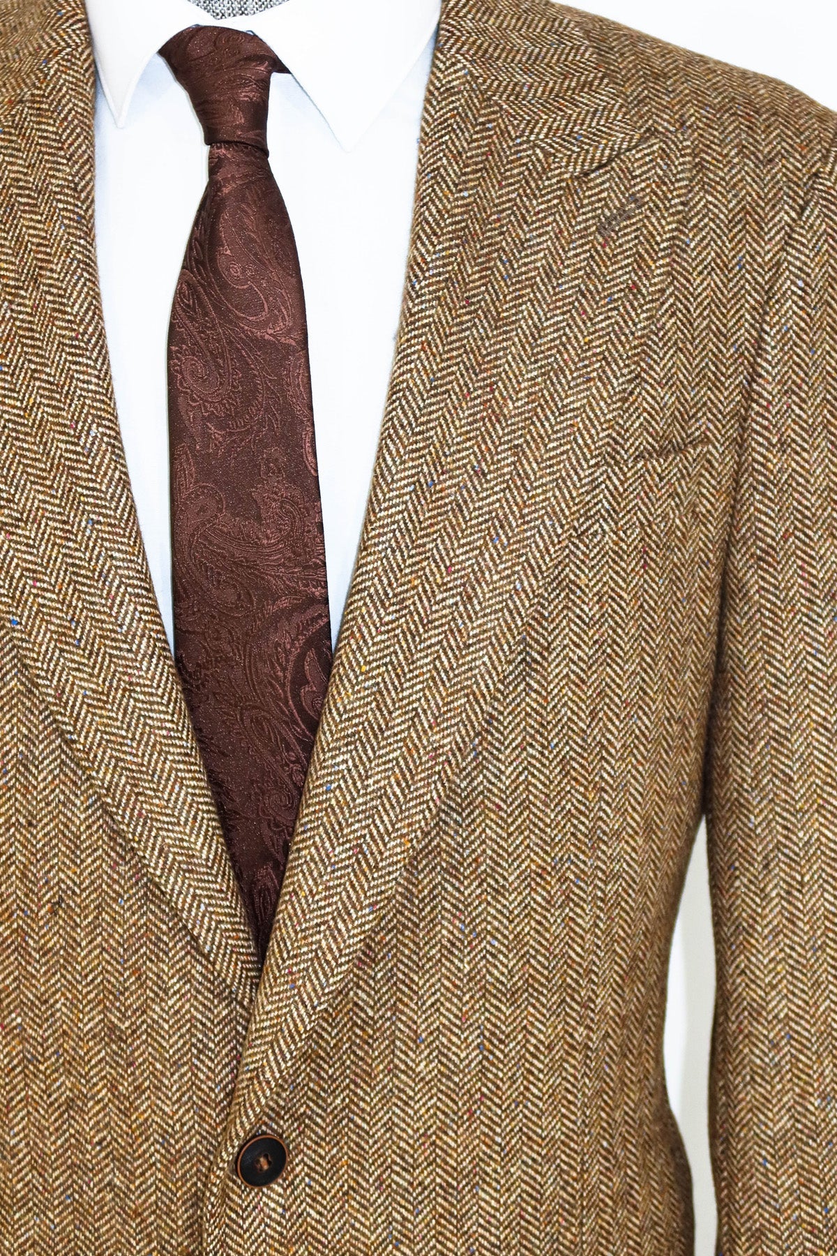 Houndstooth Pattern Wool Light Brown Men Blazer and Trousers Combunation