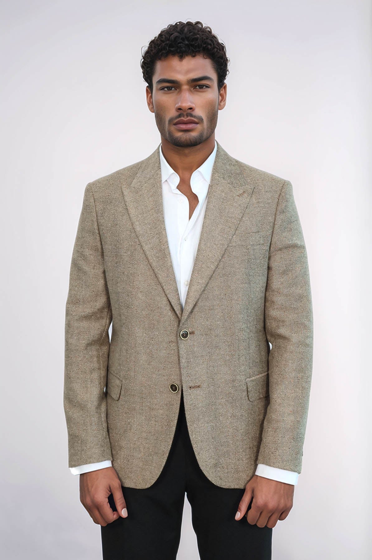 KOALA SYDNEY Houndstooth Pattern Wool Cream Men Blazer