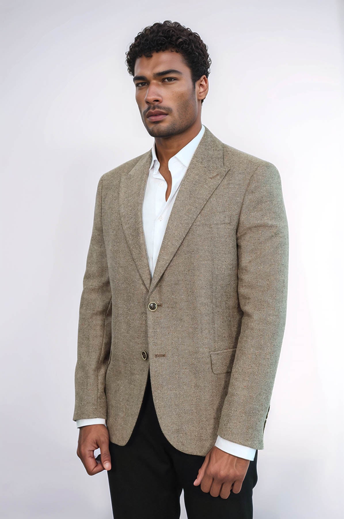 KOALA SYDNEY Houndstooth Pattern Wool Cream Men Blazer