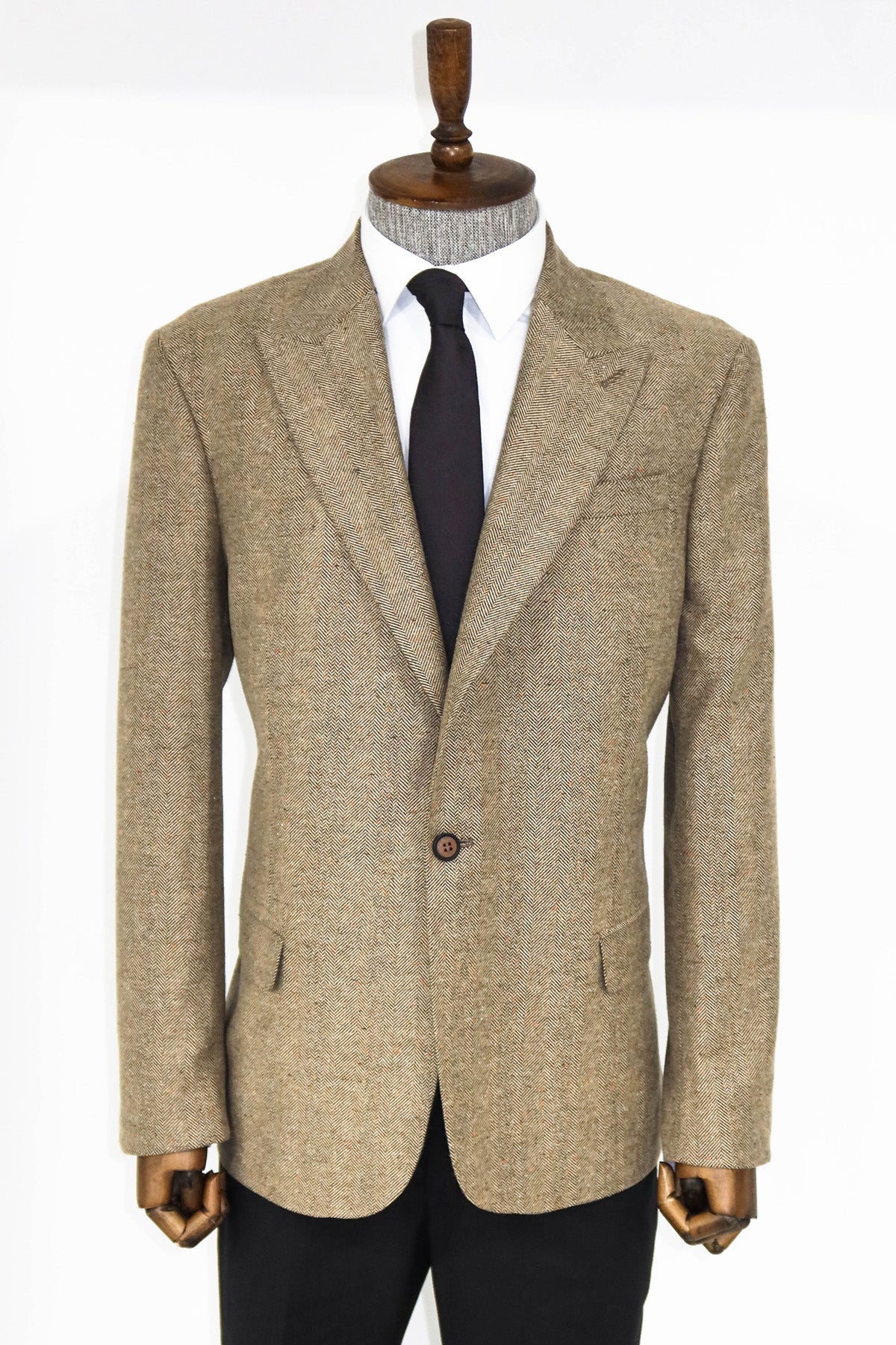 Houndstooth Pattern Wool Cream Men Blazer and Trousers Combination