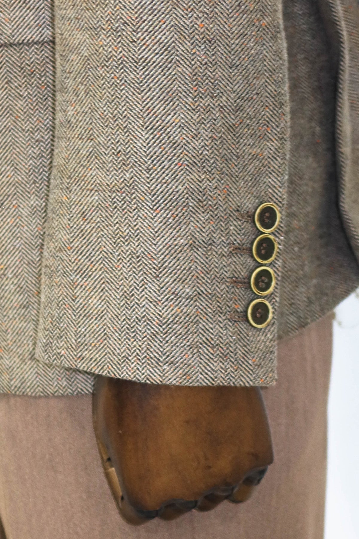 Houndstooth Pattern Wool Cream Men Blazer and Trousers Combination