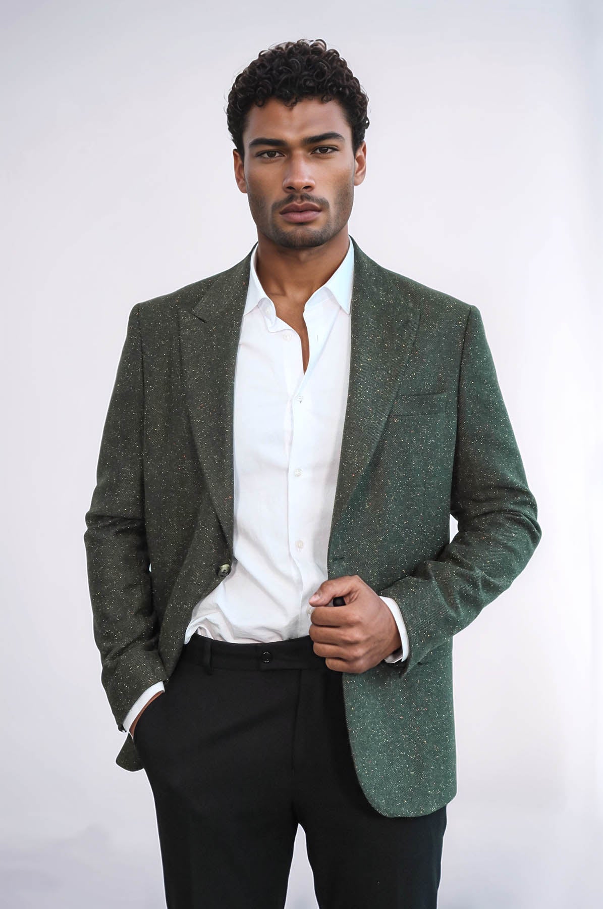 KOALA SYDNEY Houndstooth Pattern Wool Green Men Blazer
