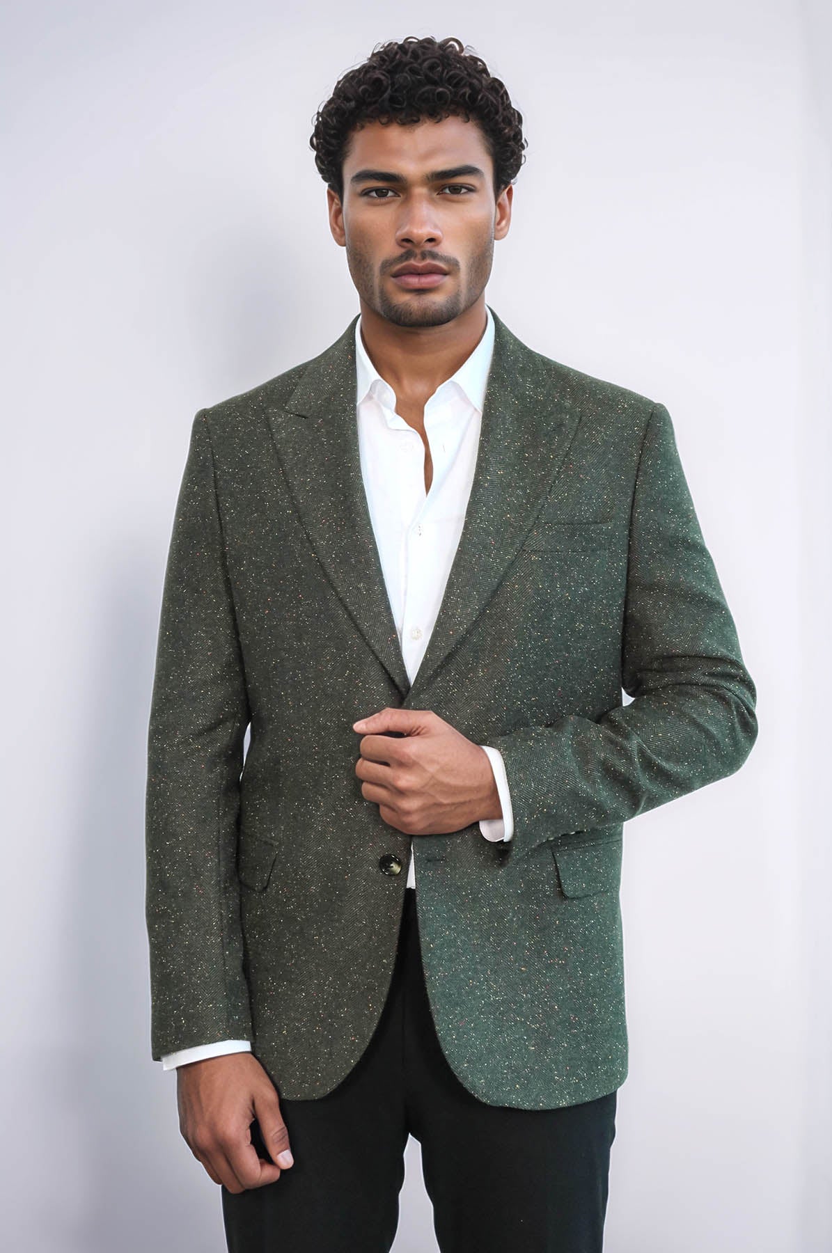 KOALA SYDNEY Houndstooth Pattern Wool Green Men Blazer