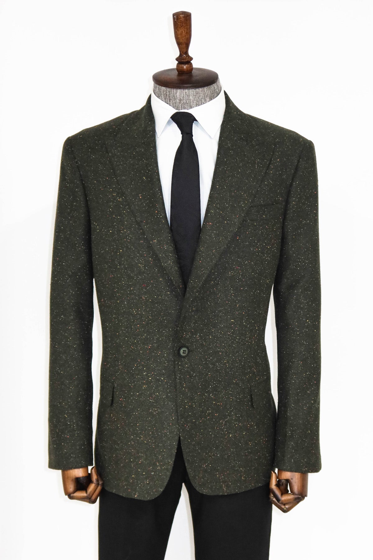 Houndstooth Pattern Wool Green Men Blazer and Trousers Combination