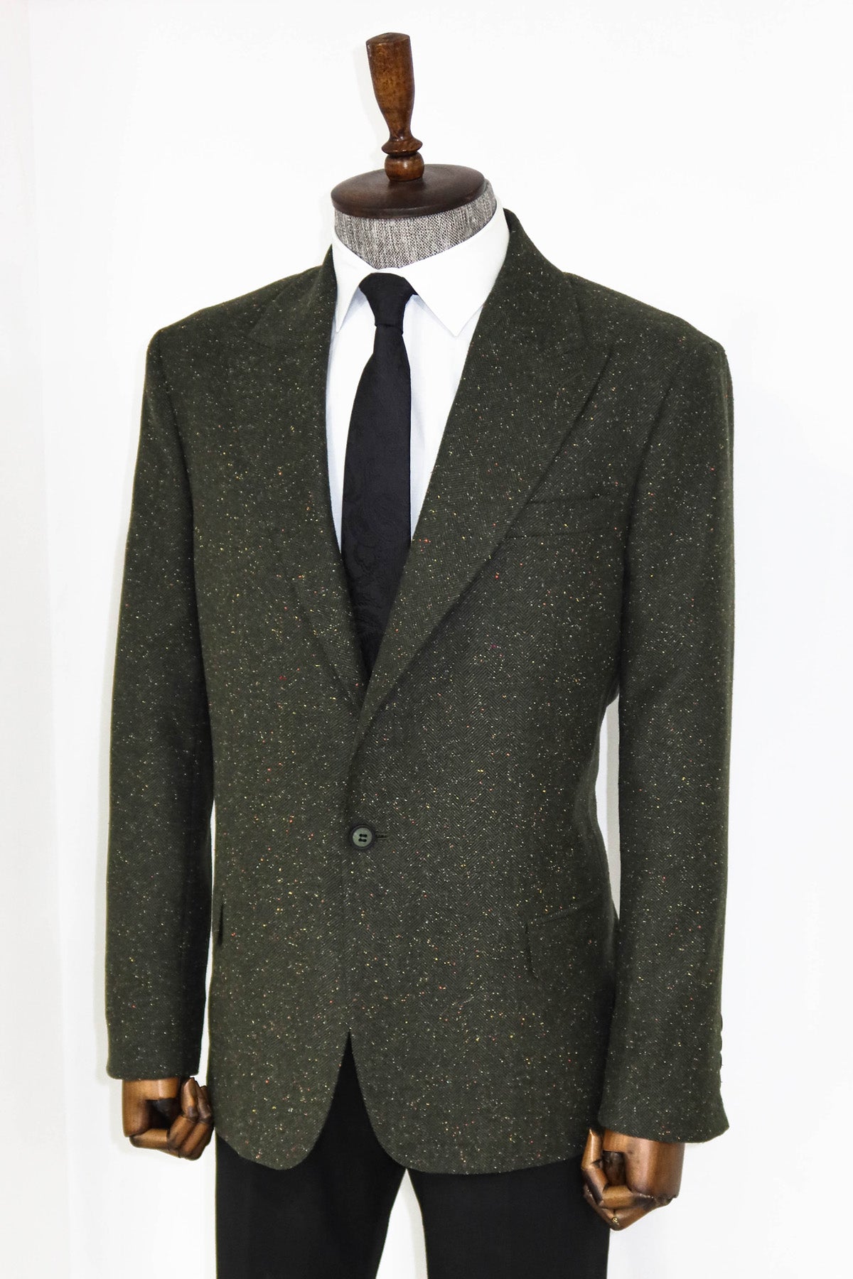 Houndstooth Pattern Wool Green Men Blazer and Trousers Combination