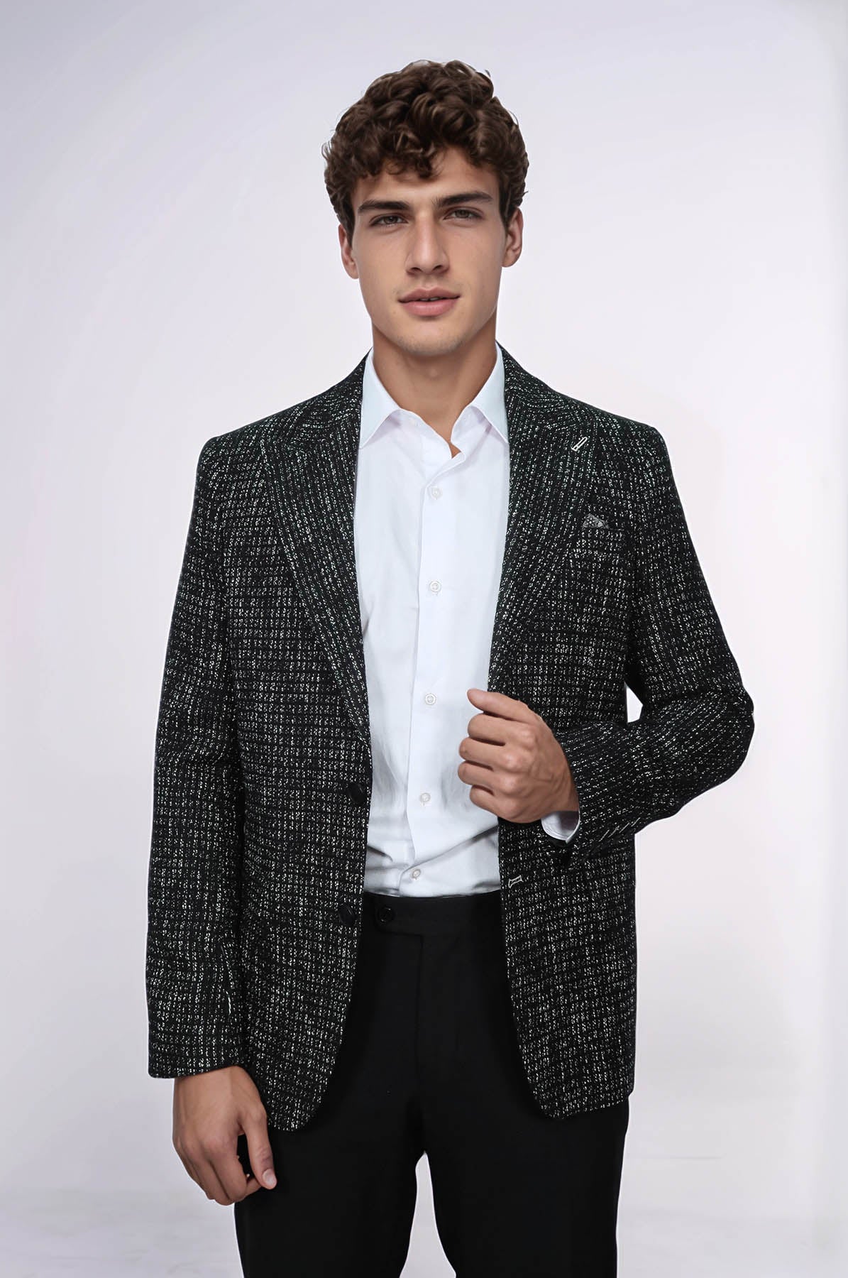 Slim Fit Patterned Sport Black Men Blazer
