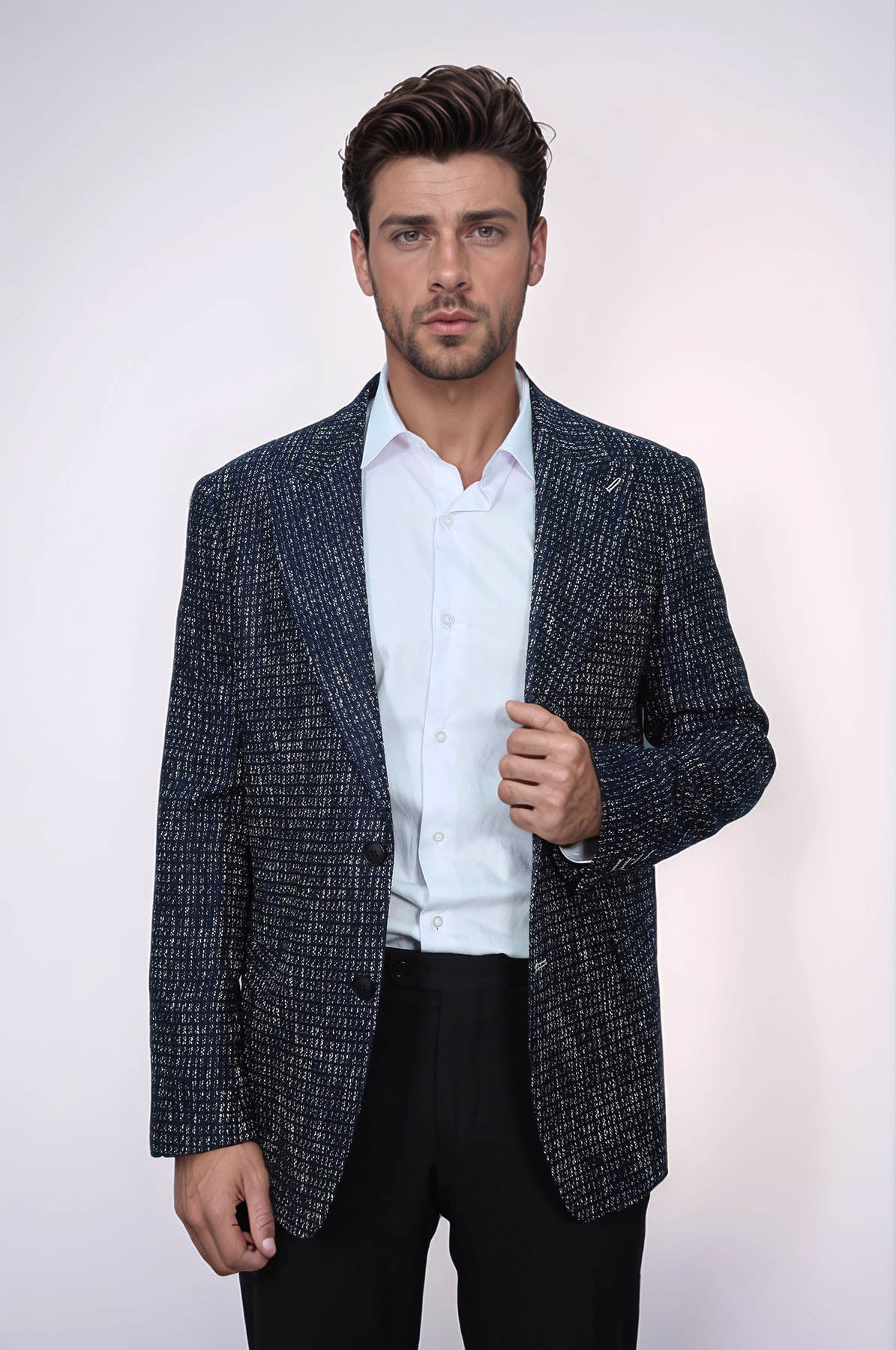 Slim Fit Patterned Sport Navy Blue Men Blazer