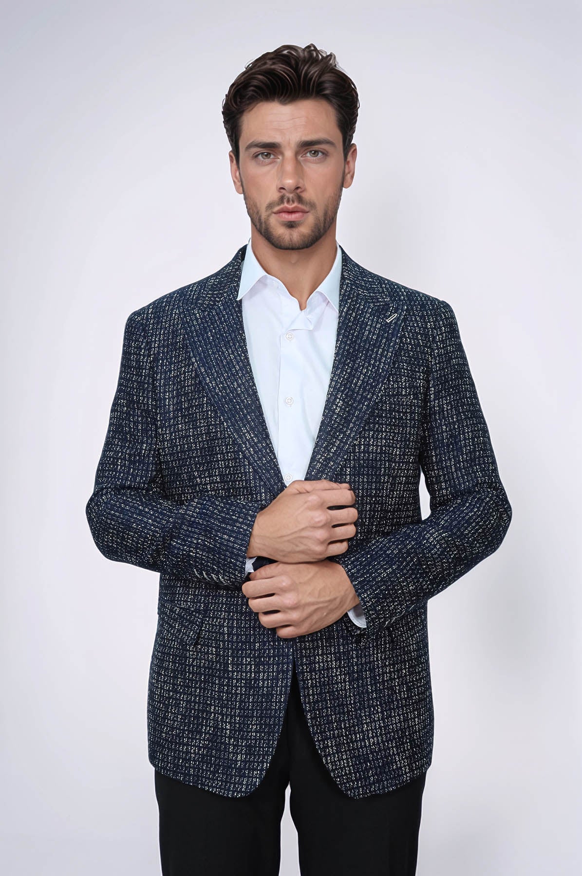 Slim Fit Patterned Sport Navy Blue Men Blazer