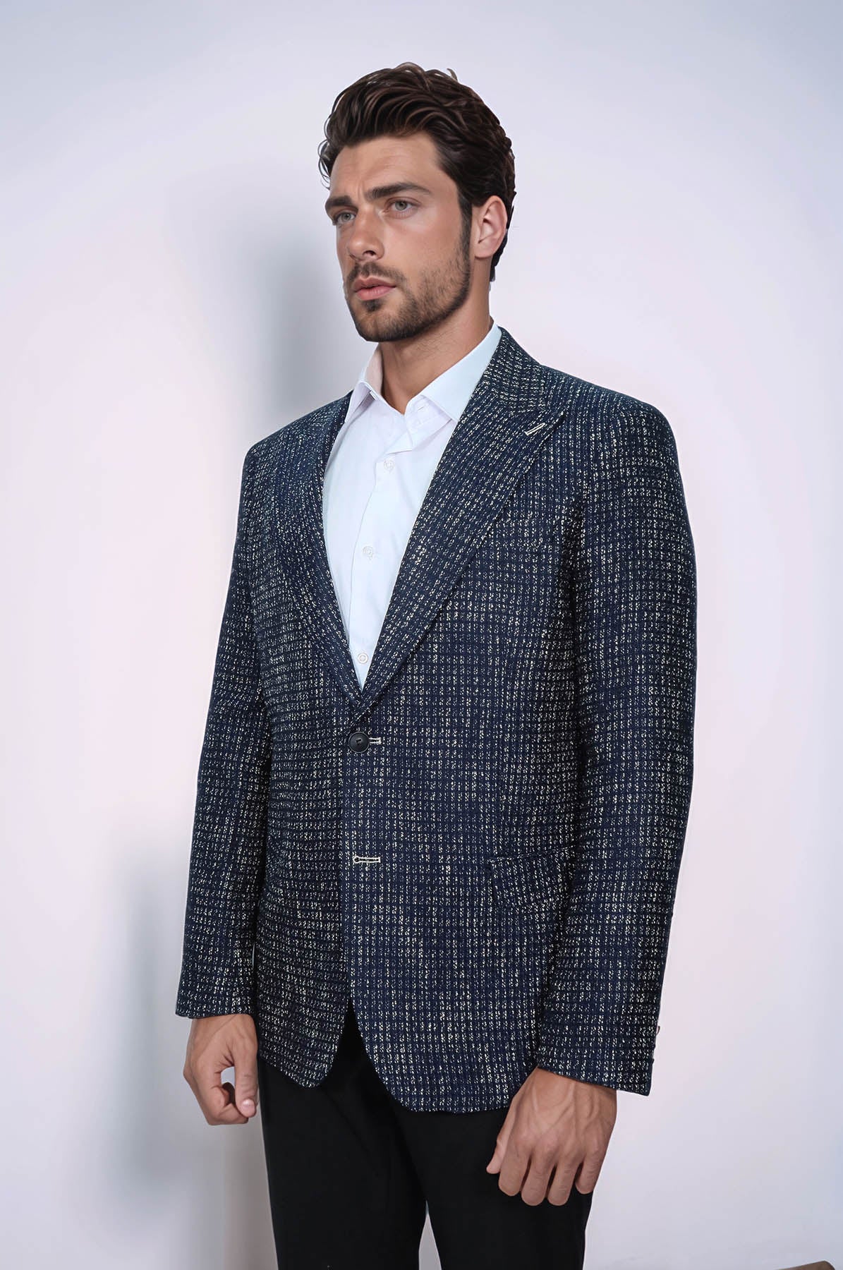 Slim Fit Patterned Sport Navy Blue Men Blazer
