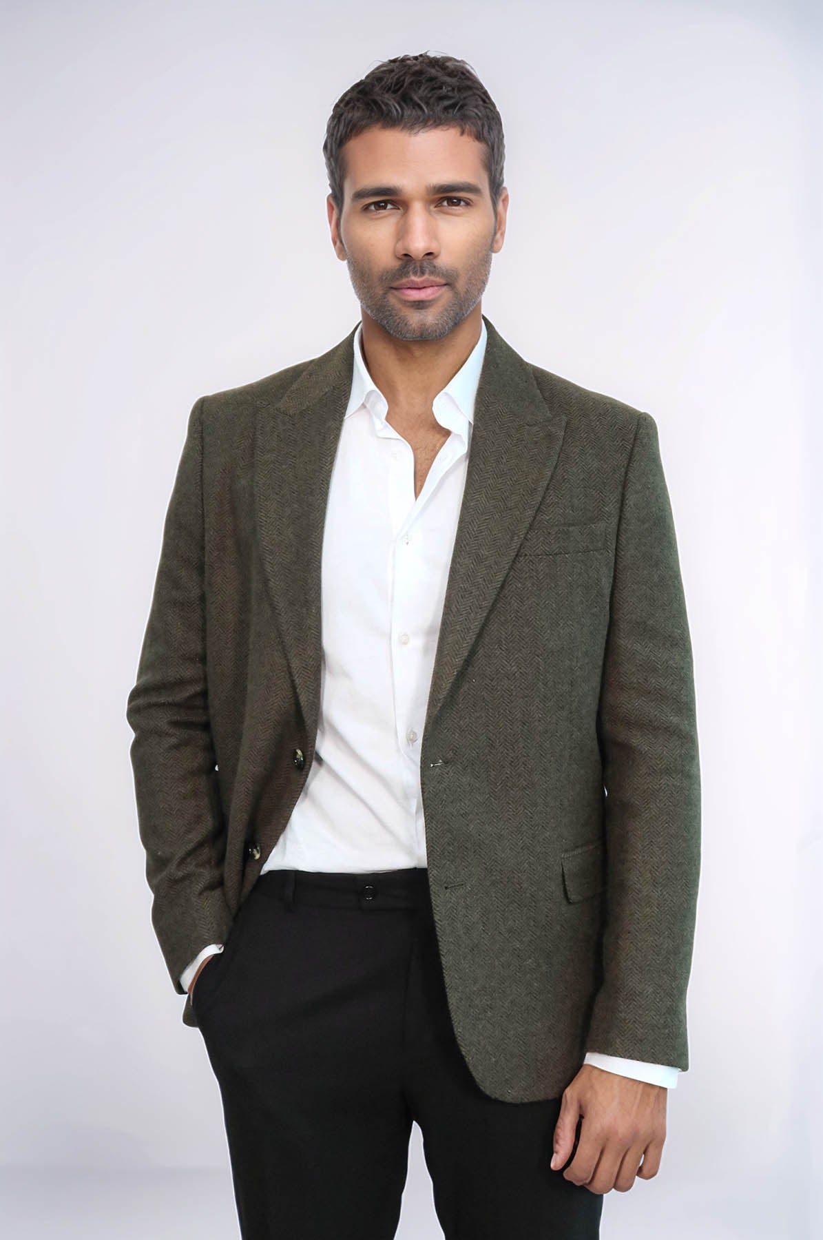 KOALA SYDNEY Houndstooth Wool Dark Green Men Blazer