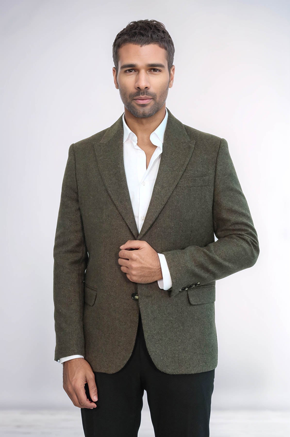 KOALA SYDNEY Houndstooth Wool Dark Green Men Blazer