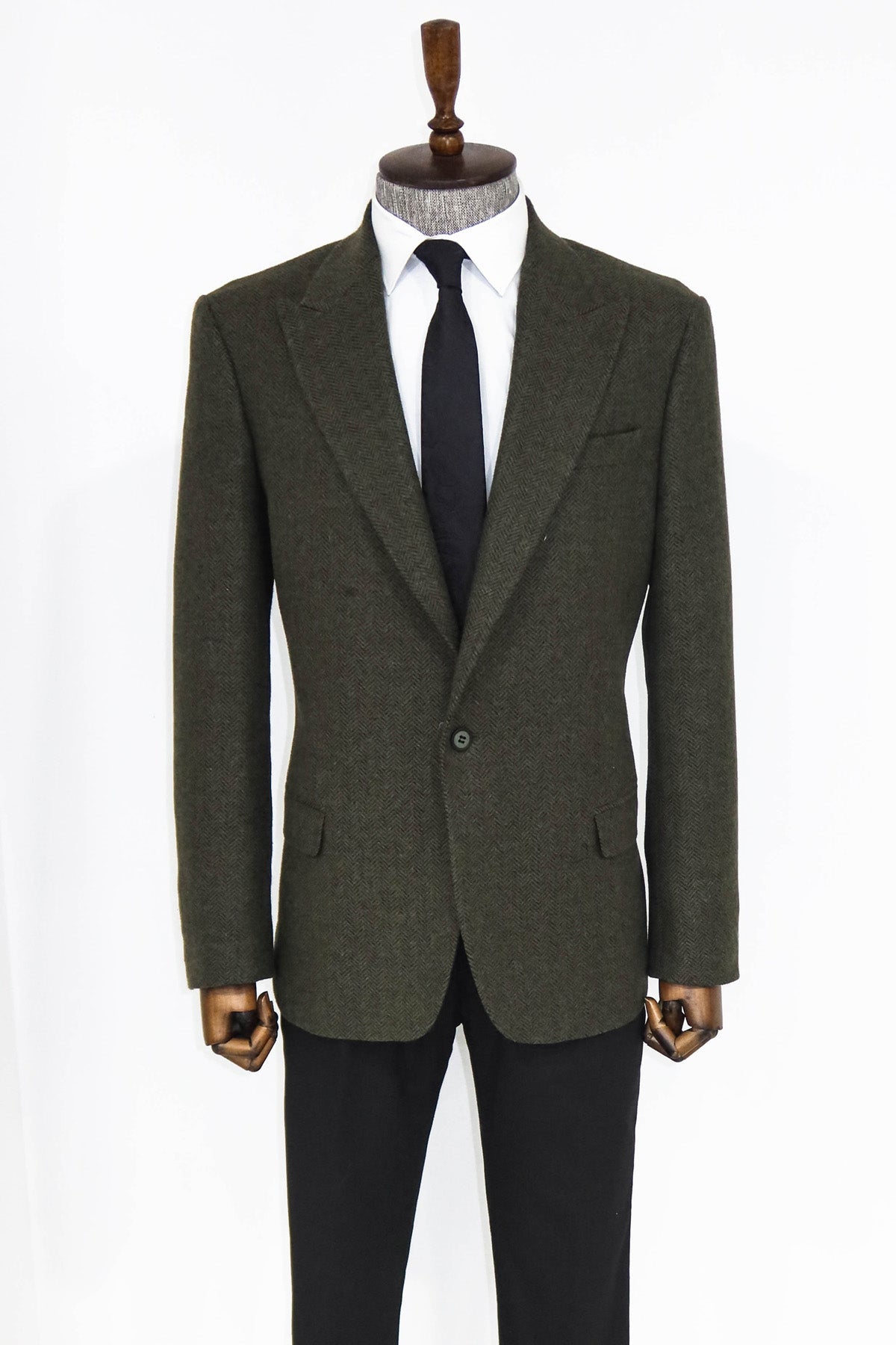 Houndstooth Wool Dark Green Men Blazer and Trousers Combination