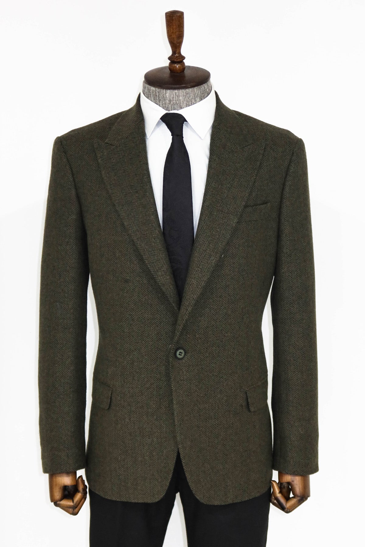Houndstooth Wool Dark Green Men Blazer and Trousers Combination